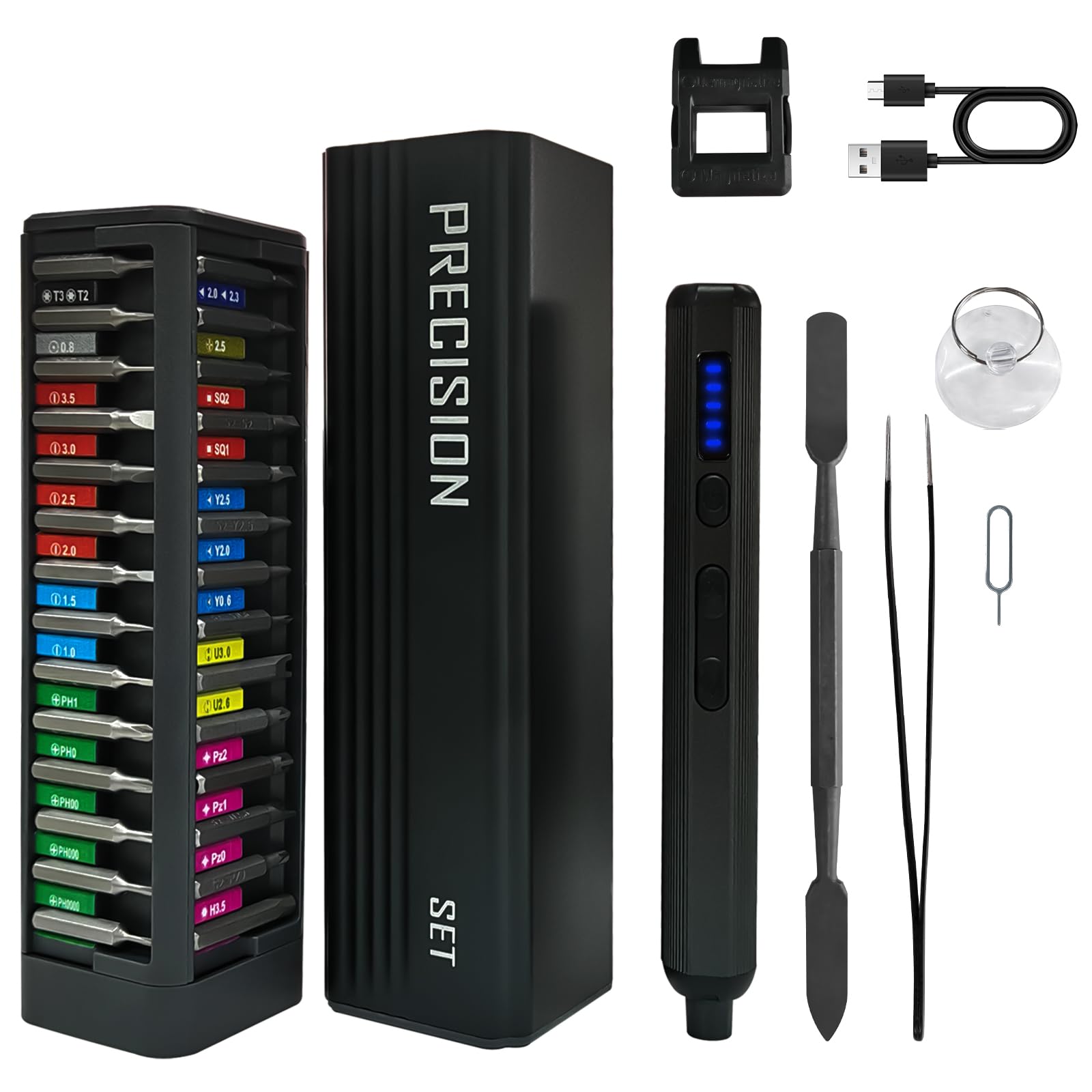 WaifaYie Mini Electric Screwdriver, 52 in 1 Precision Screwdriver Set with Pop-Up Magnetic Case, 46 S2 Bits & 3 LED Lights for Phone, Laptop, Watch, Glasses Repair
