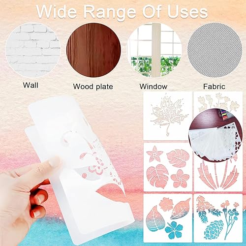 Miniatura 4 de Rolin Roly 20 plantillas de flores, plantillas de pintura de pájaros, ramas de árbol de pájaros, plantillas de dibujo de hojas de flores, plantillas