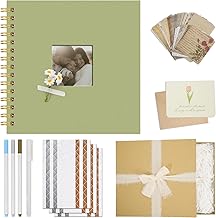 Vienrose Album Fotografico Scrapbook Fai da Te, 20,5 x 20,5 cm DIY Kit Completo con Copertina in Tela, 40 Pagine Bianche Accessori, Regalo per Matrimonio, Nascita, Viaggi, Compleanni, Natale, Verde