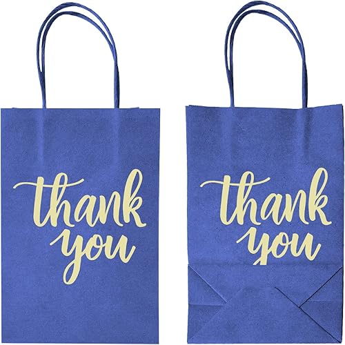 Miniatura 5 de DjinnGlory Paquete de 100 pequeñas bolsas de regalo de papel de agradecimiento azul marino con asas de 9 x 5.5 x 3.15 pulgadas para compras,