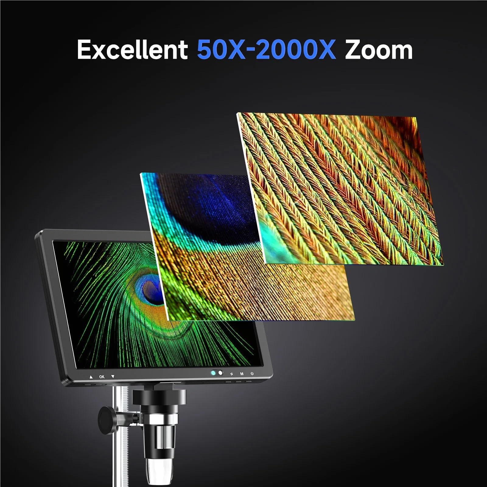 Digitales Mikroskop. 10,1" HDMI Digitalmikroskop 2000X Mit LEDs 20MP Tragbar
