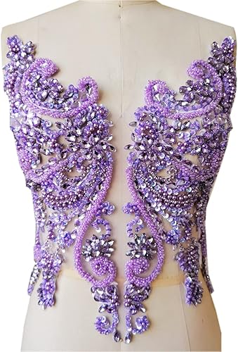 Miniatura 11 de Apliques de encaje hechos a mano con diamantes de imitación para coser, cuentas y lentejuelas, parches de recorte, accesorios de ropa (verde oscuro)