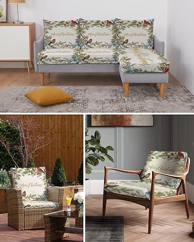 Miniatura 6 de Fundas elásticas de cojín para sofá de Navidad, seccional, individual, en forma de T, con parte inferior elástica, diseño de ramas de pino vintage,