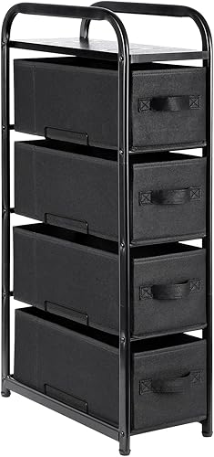 MAX Houser 4 Drawer Narrow Dresser Fabric Storage Tower Vertical Slim Storage Chest Organizer Nightstand Side/End Table Small Standing Organizer