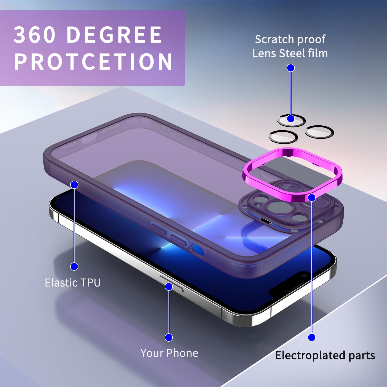 YUXING Cover per Honor X5C Plus Custodia Trasparente con Pellicola Protettiva Lenti Morbida Ultra Sottile Antiurto Bumper Slim Case - Viola