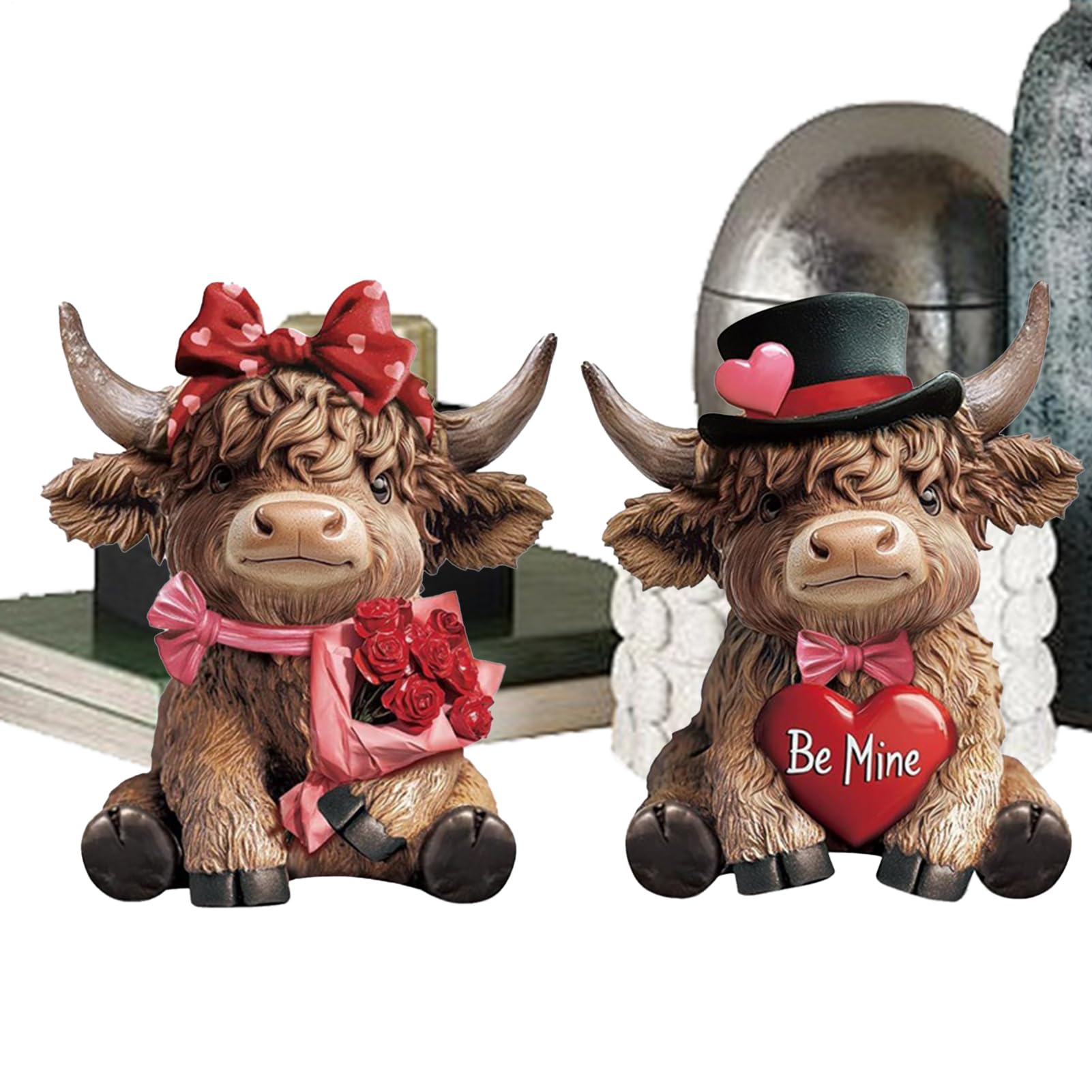 Figurines de vaches de décoration de Saint-Valentin, table et cuisine