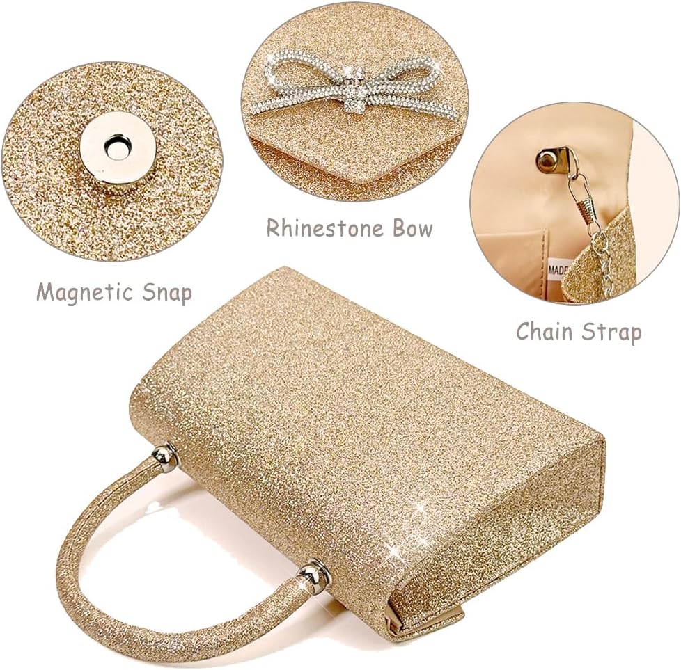 Trisapu Womens Evening Bag Sparkly Bow Clutch Purse Wedding Party Purses Glitter Rhinestone Cocktail Prom Handbags