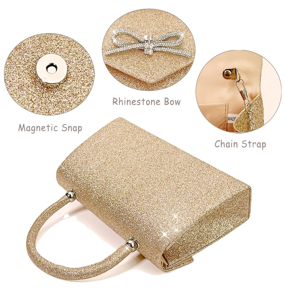 Trisapu Womens Evening Bag Sparkly Bow Clutch Purse Wedding Party Purses Glitter Rhinestone Cocktail Prom Handbags: Gold