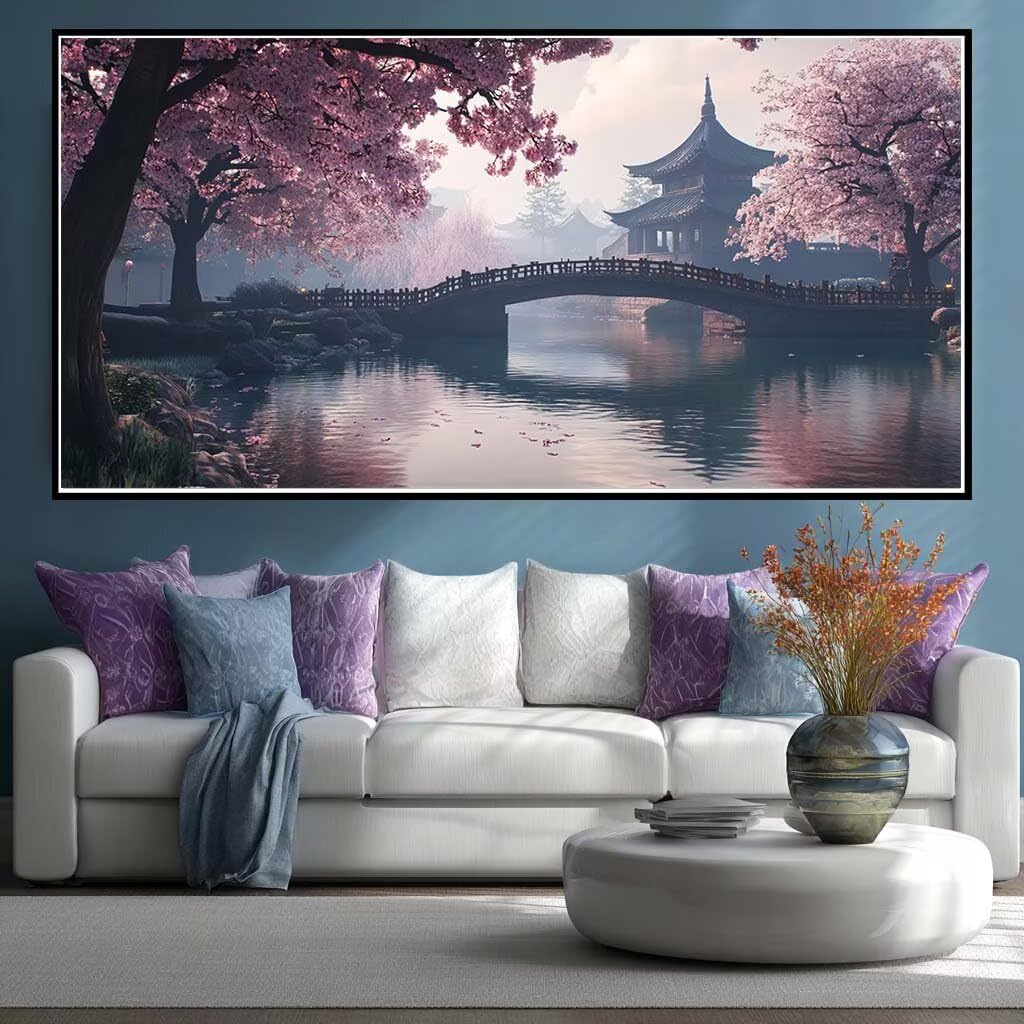 Diamond Painting Kits for Adults Large, 5D DIY Japanese Landscape Diamond Art Kits Adults Large Dimond Art Bridge Tower Crystal Cross Stitch for Wall Decoration 60x30cm/23.6x11.8 Inch (WL497)