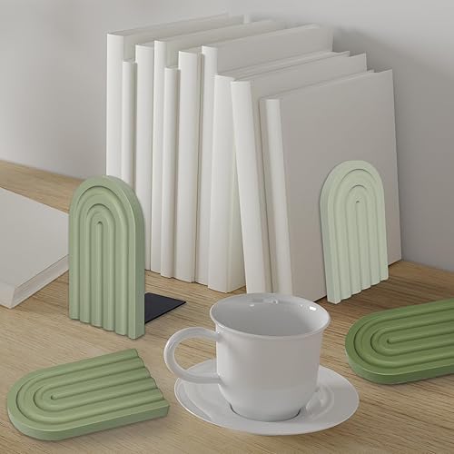 Miniatura 6 de Whaline 4 Piezas Sujetalibros de Madera de Arco Bohemio Verde Salvia Arcoíris Soportes de Libros de Madera Decorativos Antideslizantes Topes de
