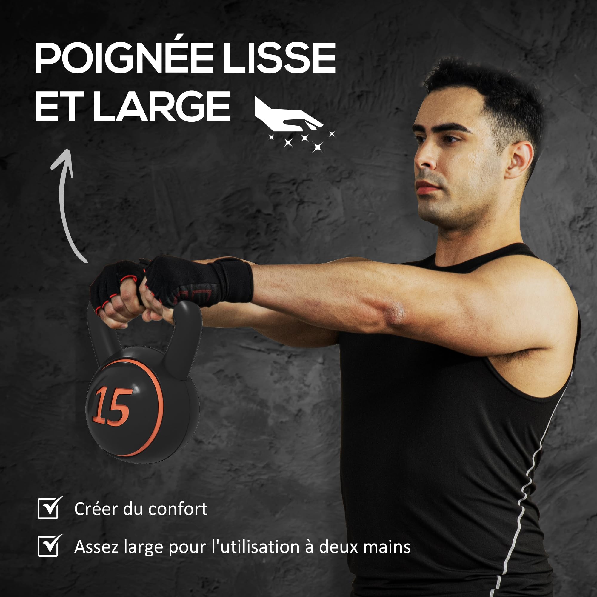 SPORTNOW Lot de 3 Kettlebells, 2,2, 4,5 et 6,8 kg, sports fitness training, grip antidérapant, avec plateau de rangement, noir