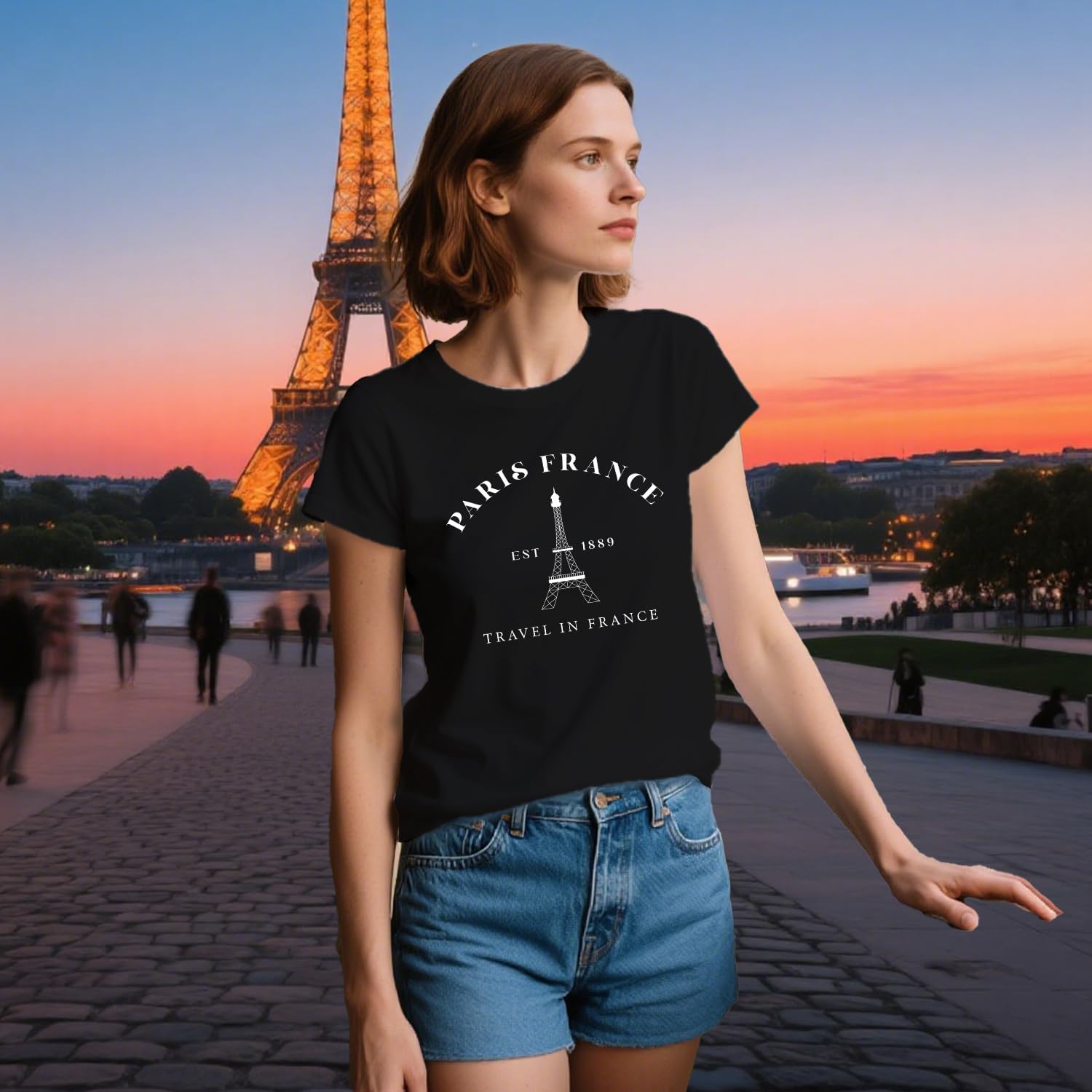 Paris France Shirts for Women 1889 Eiffel Tower Tshirt Travel in France Tee Tops - Image 3