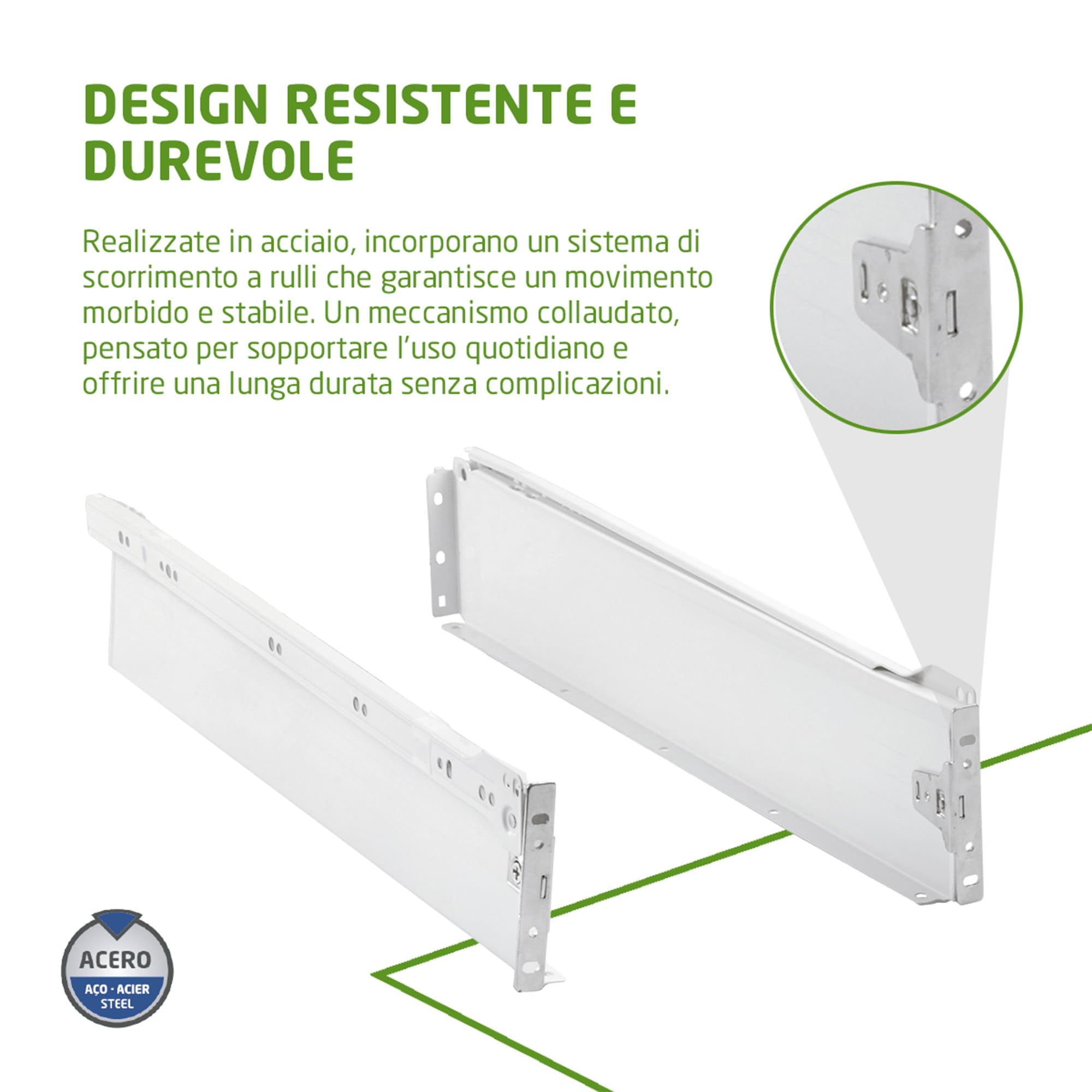 COPPIA GUIDE PER CASSETTO 400 mm ESTRAZIONE PARZIALE CON CLIP FISSAGGIO