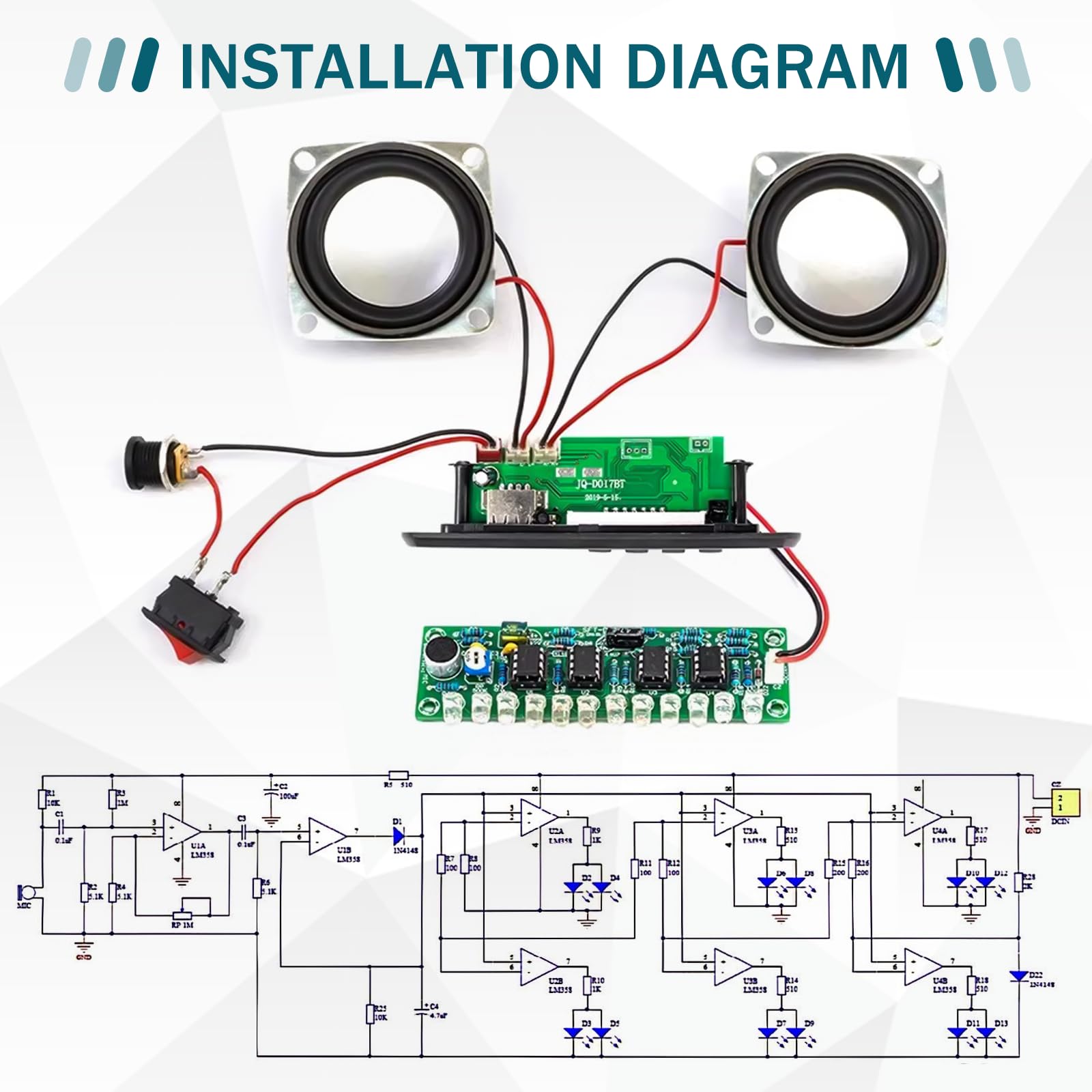Kit di pratica di saldatura, kit radio FM, kit di altoparlanti Bluetooth fai da te, kit di progetti elettronici per adulti, mini kit amplificatore audio domestico con display digitale (trasparente)