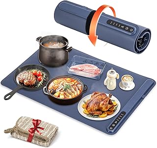 Warming Mat Food Warming Mats for Countertop, Plateful Food Warming Mat, Multiple Temp Settings, Rollable Portable Heating Mat (Blue)