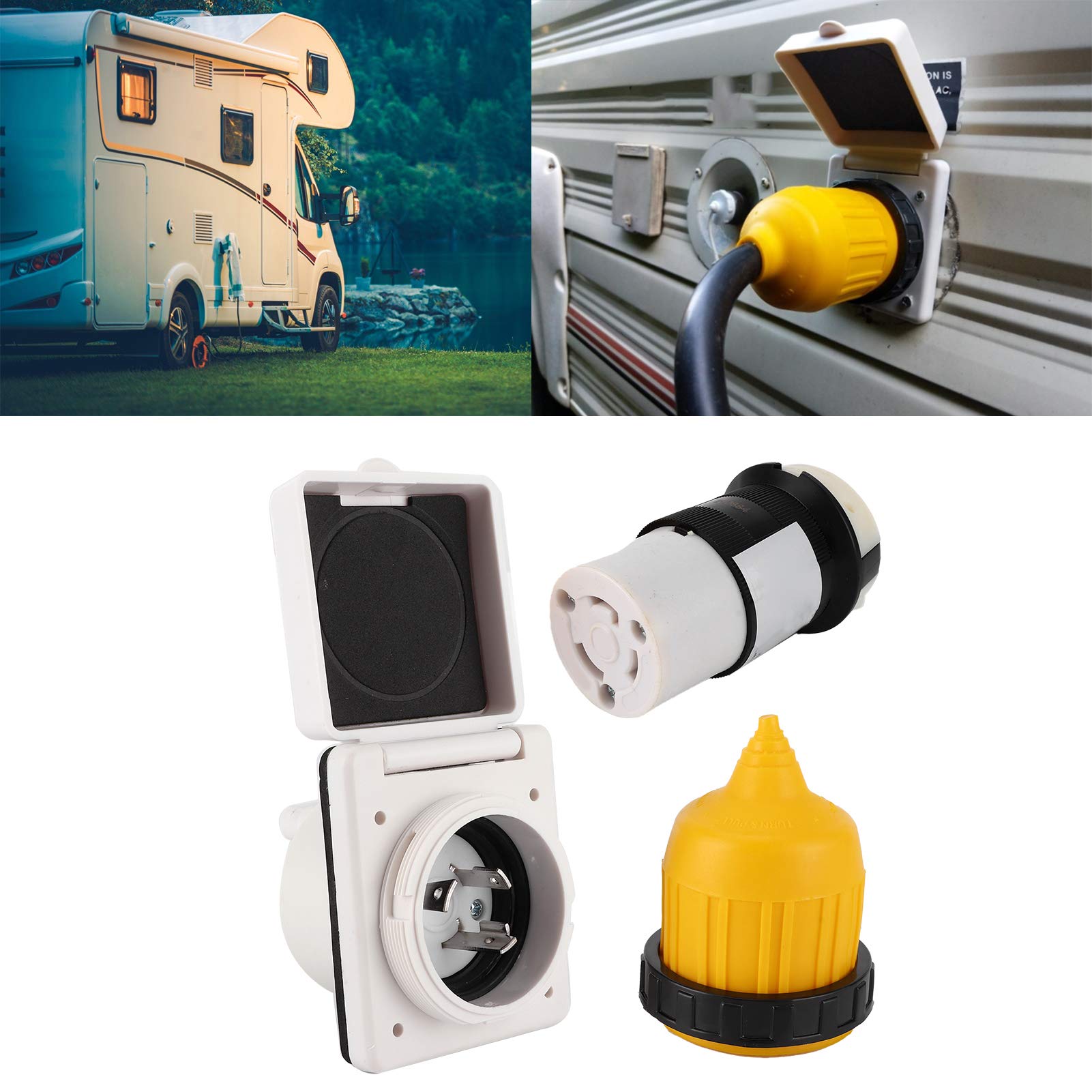 Akozon RV Power Inlet Kit, 3pz 30 AMP RV Power Inlet Set RV Cavo Terminale Connettore Lock Spina USA con Copertura Impermeabile per Barche RV