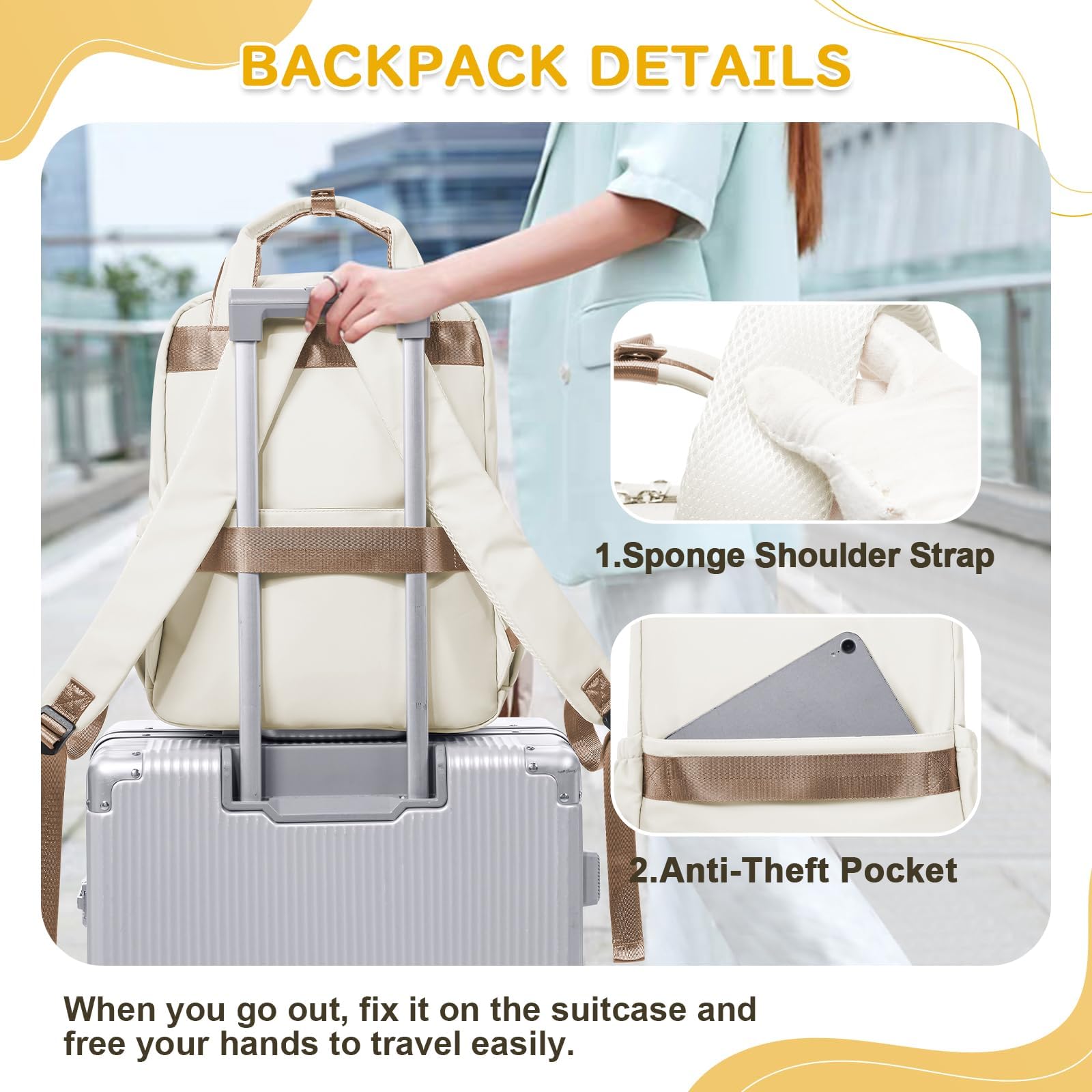 HYC00 Zaino Donna Scuola,Zaino Donna Casual Zaino Scuola Superiore Ragazza Zaino Università Zainetto Cartella, Impermeabile Zaino Porta PC 14 Pollici Zaino per Scuola Media Ragazza Ragazzi Backpack