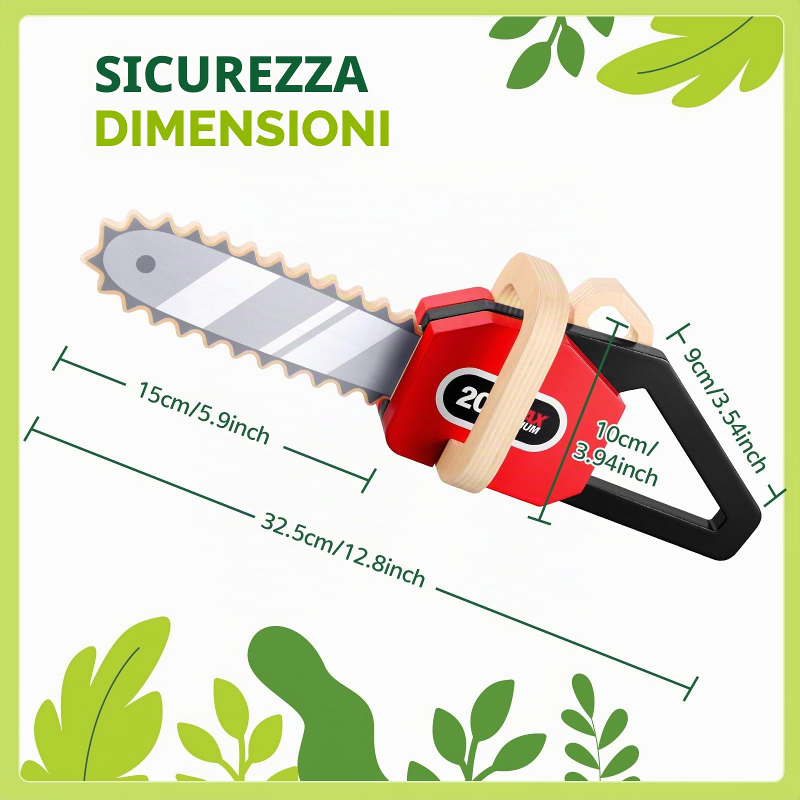 GAGAKU Motosega giocattolo in legno per bambini dai 2 anni in su. Valigetta degli attrezzi per bambini, in alternativa, con funzione audio, giocattolo educativo per giochi di ruolo all'aperto