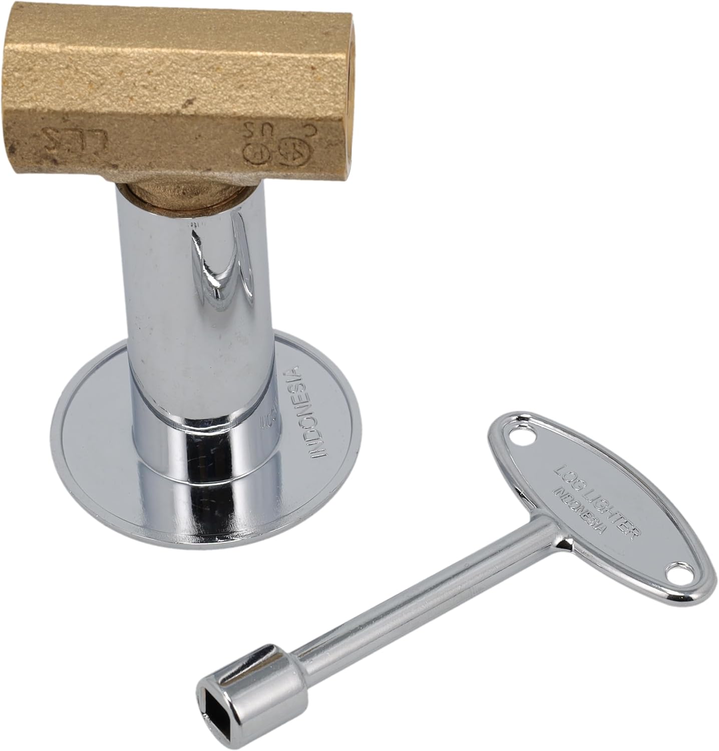 Supplying Demand SVS-2CP Fireplace Fire Pit | 1/2" NPT Straight Log Lighter Stop Valve with Escutcheon and Key, Chrome Plated