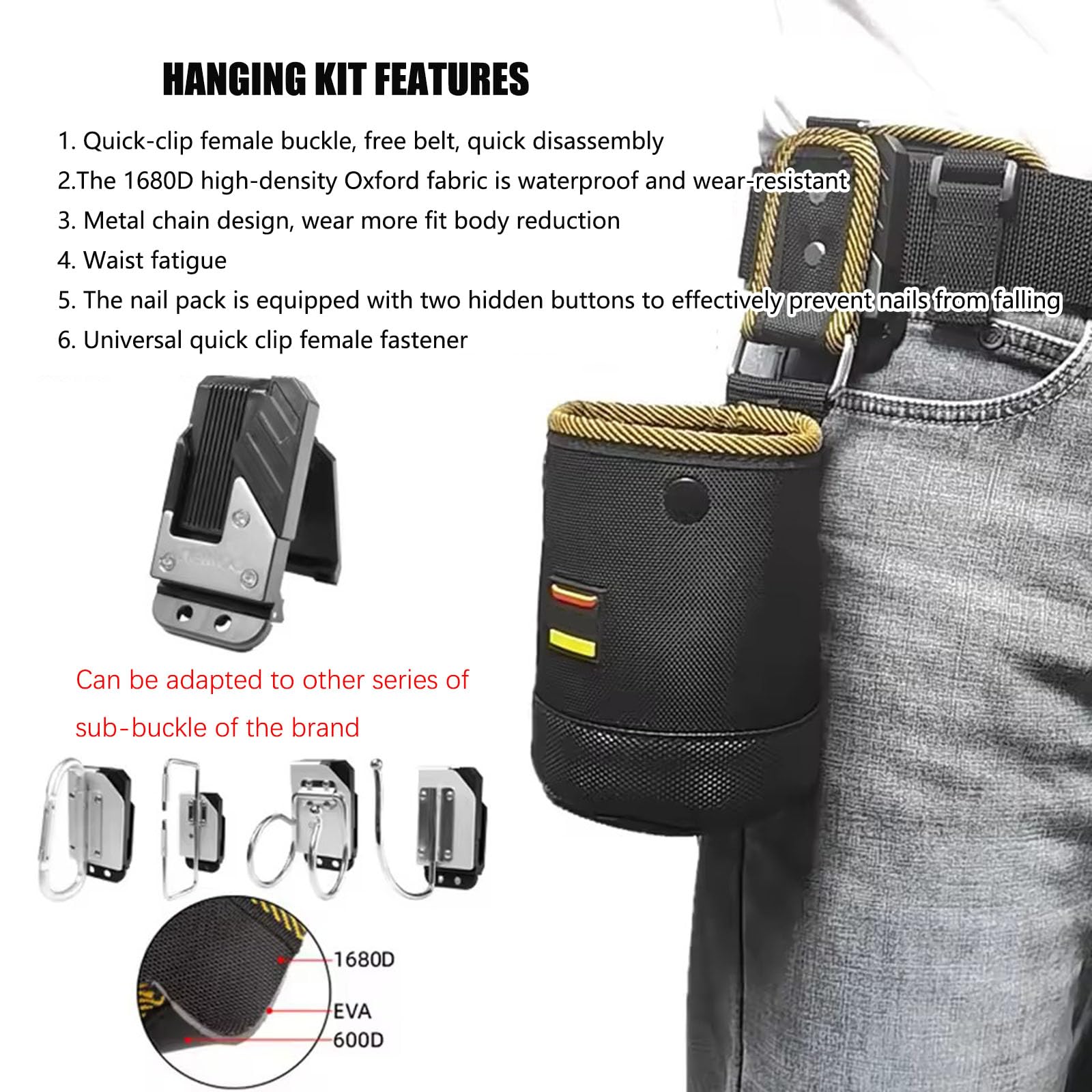 Bolsa De Herramientas Para Clavos Y Tornillos Con Clip Para Cinturón, Bolsa Organizadora Para Herramientas De Clavos De Rápida Colocación, Bolsa De Almacenamiento Para Tornillos Y Clavos Con Hebilla,A