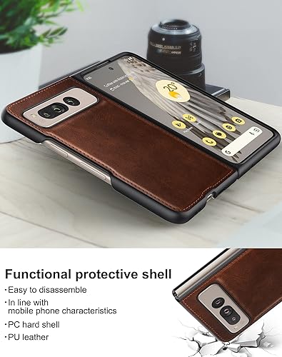 Miniatura 3 de Foluu Funda para Google Pixel Fold, funda de cuero, piel sintética + carcasa rígida de policarbonato ultra fina y duradera, funda protectora para