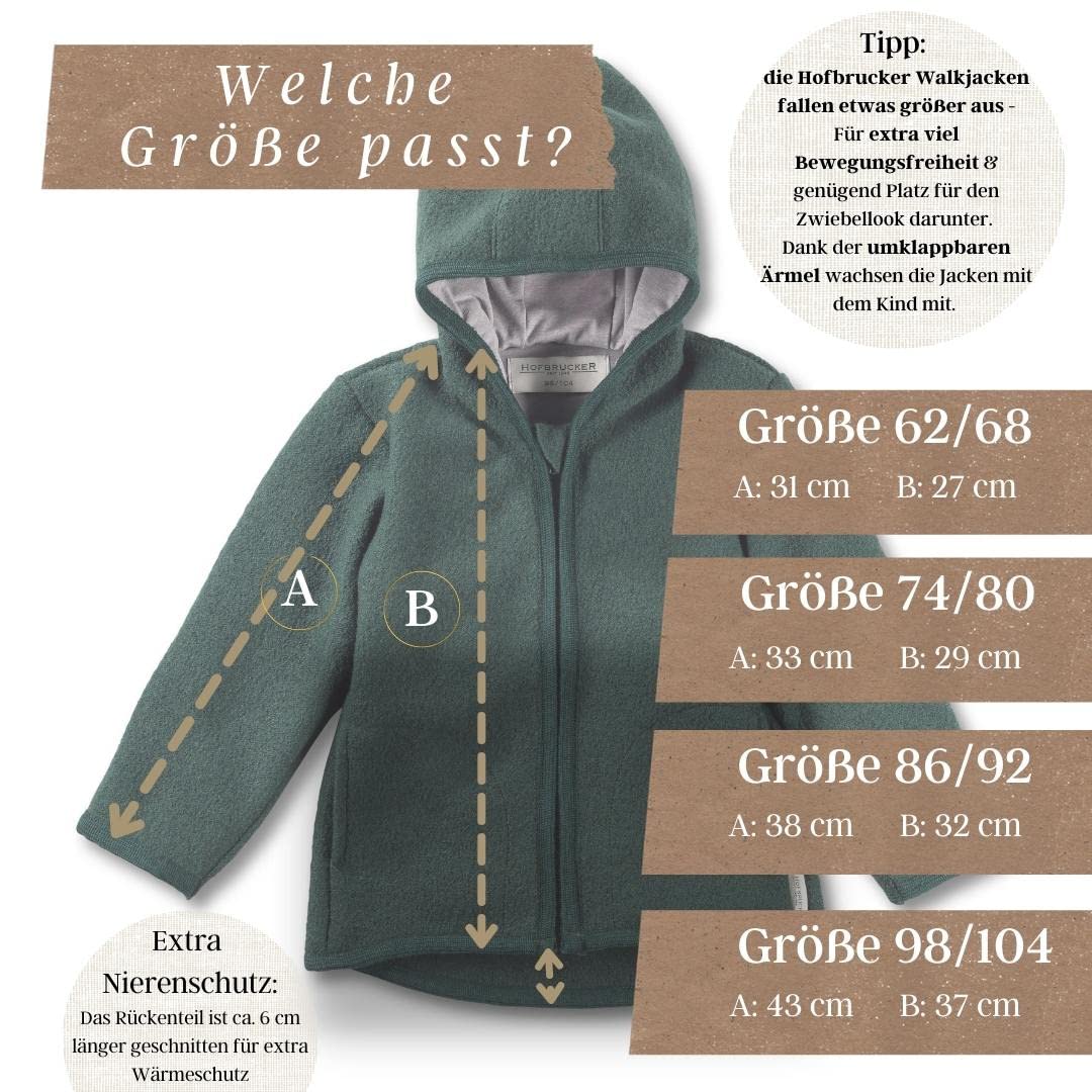 Hofbrucker Wollwalk - Chaqueta de lana merino con capucha para otoño a primavera, arándanos, 9 mes