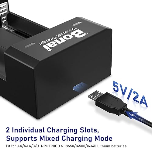 Miniatura 5 de BONAI Cargador de batería para baterías recargables de 1.2 V Ni-MH Ni-Cd AA AAA C D, todo tipo de baterías de litio de 3.7 V - Cargador USB de 2