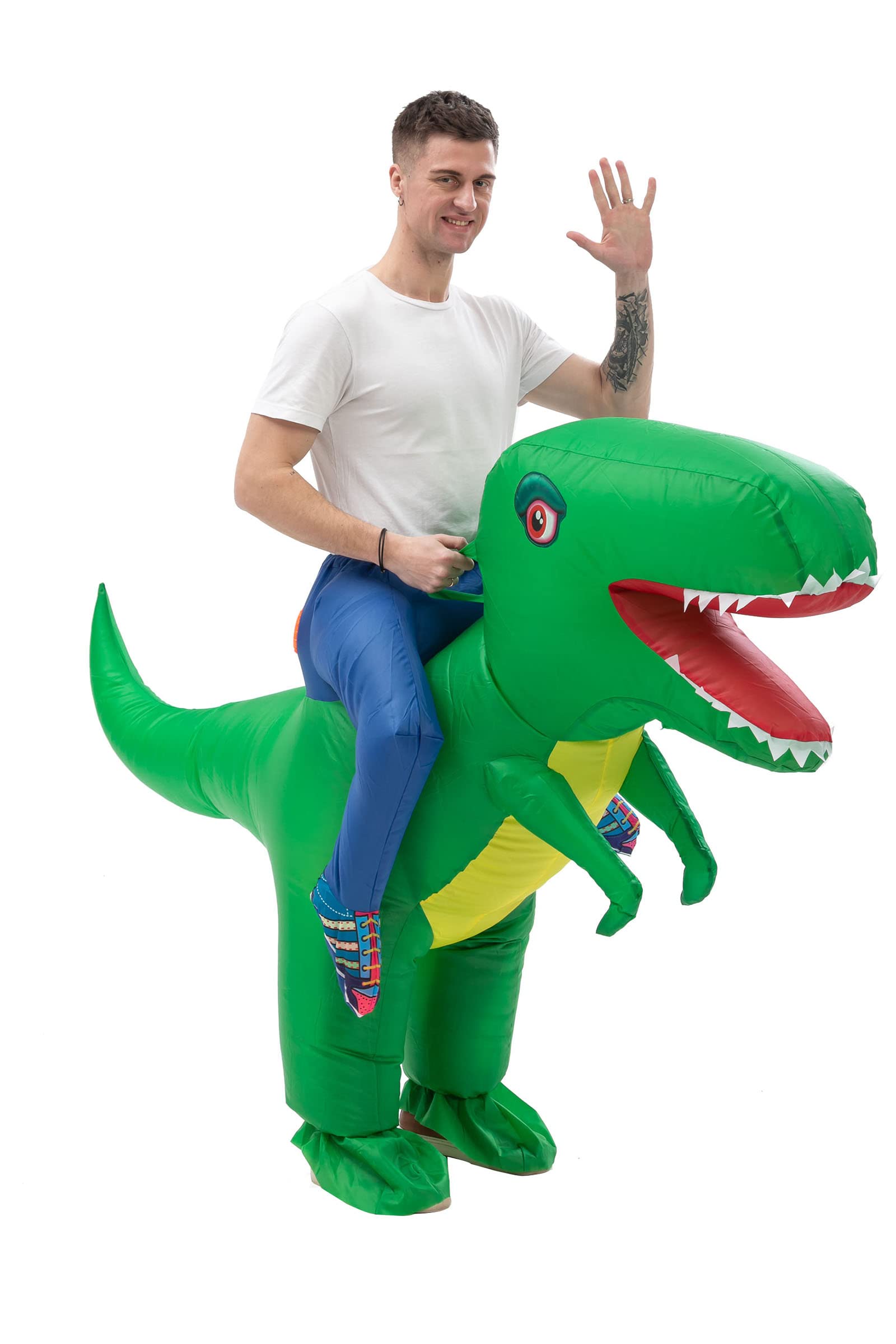 IRETG Dinosaurier Aufblasbares Kostüm Erwachsene Lustige Aufblasbare Dinosaurier Kostüme Halloween Verkleidung für Lehrer Schulparty