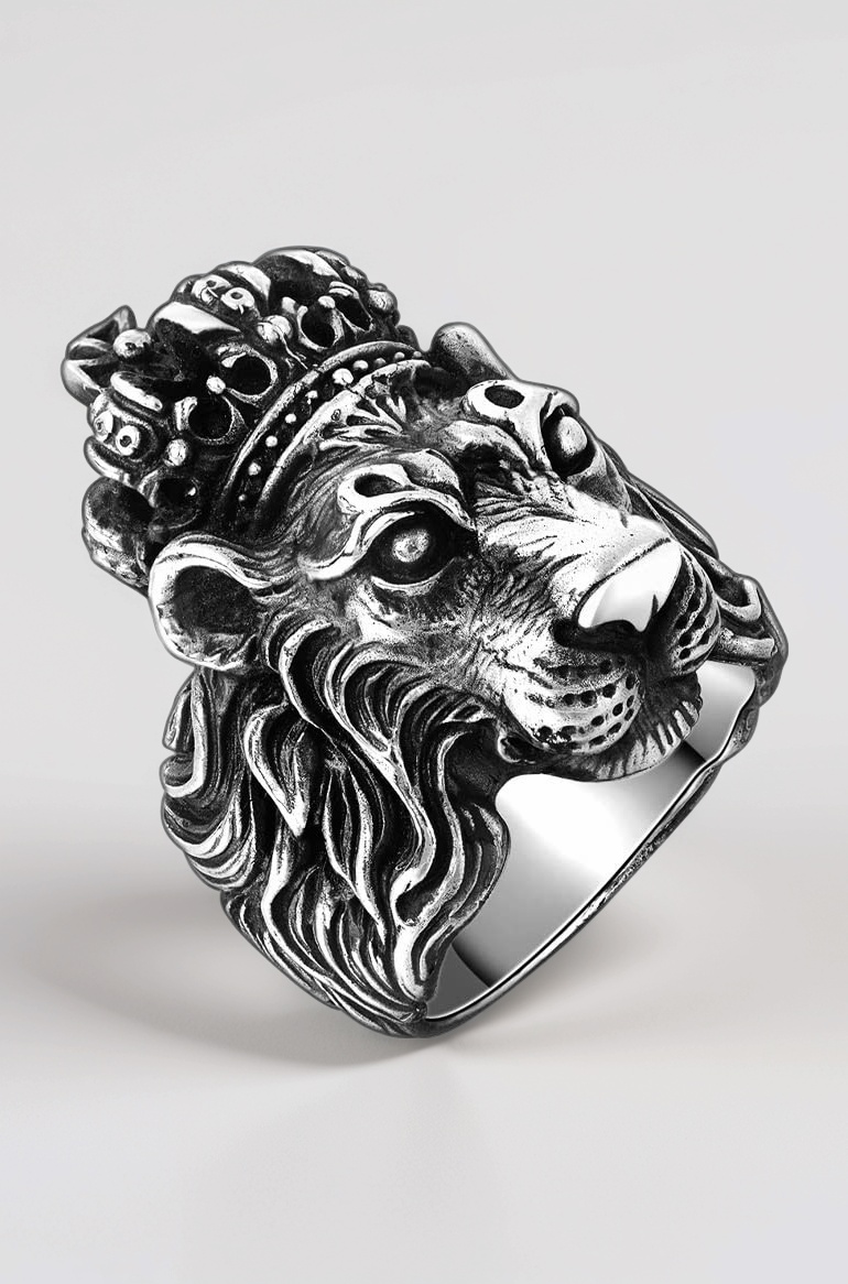 Charming Finger Ring For Men Silver King Lion Silver Plated Adjustable Stylish Silver Ring For Men Boys Girls Stainless Steel Dude Evil Eye Chain Rings for Men Boys Jewellery Love Gifts
