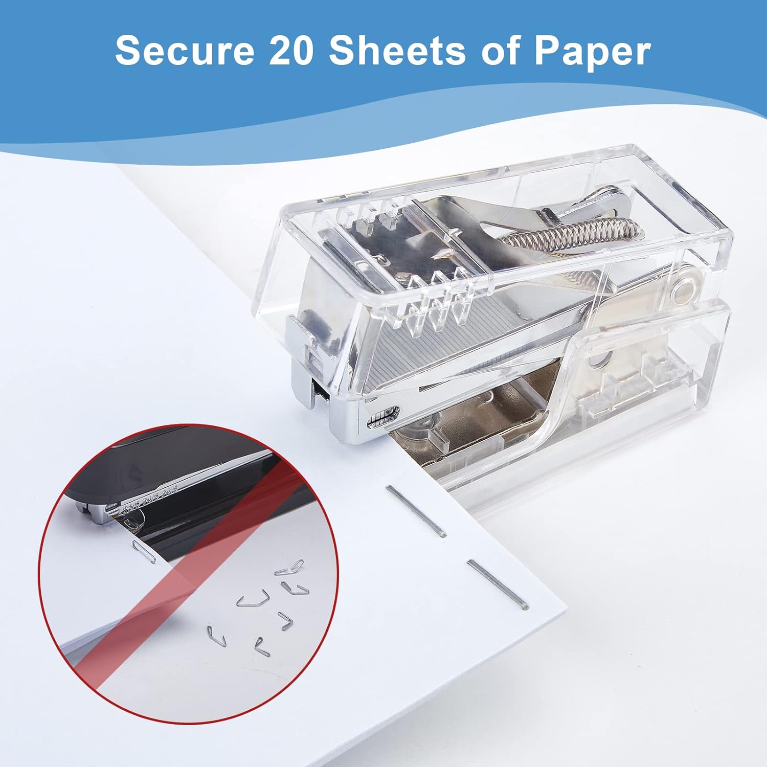 Gevanchi Mini Stapler, 20 Sheet Office Desktop Stapler with 640 Standard Staples and A Staple Remover, Transparent : Office Products