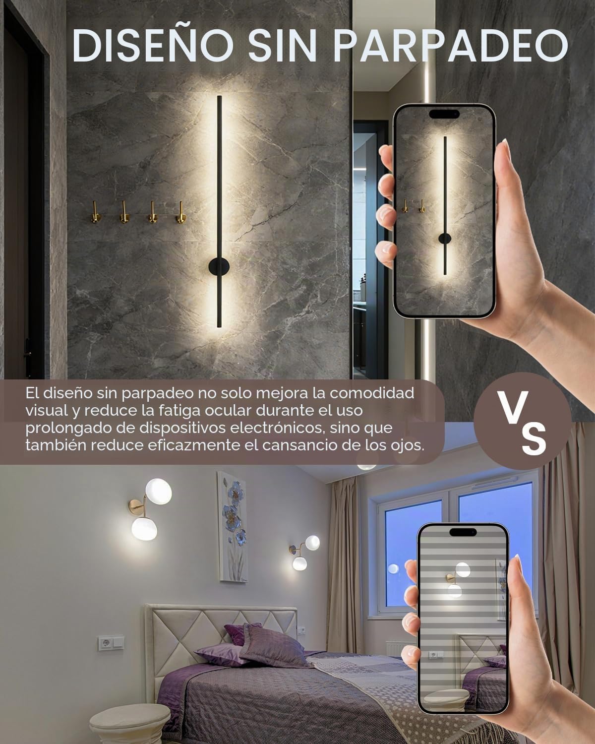aplique de pared interior, apliques y aplique dormitorio, 90cm LED negro 4000K cálido (8.5W), giratoria, moderno, IP44 int/ext impermeable