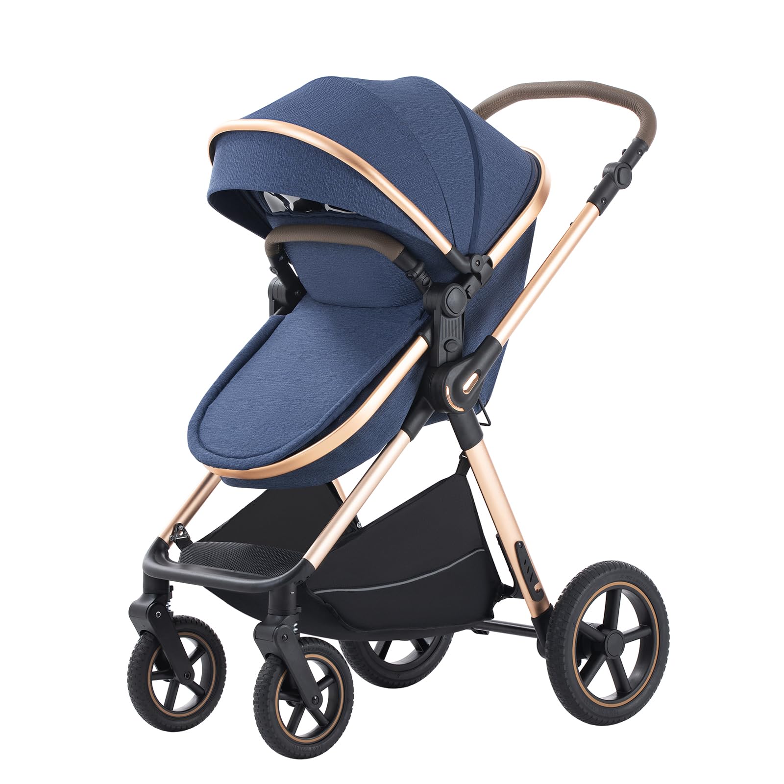 Poussettes 3 en 1 Citadines Poussettes Combinées Poussette Tricycle Baby Walker Poussette Haute Paysage Poussettes Landau pour 0-36 mois Pliantes Trolley Bébé (D2-BLUE, H2-D)