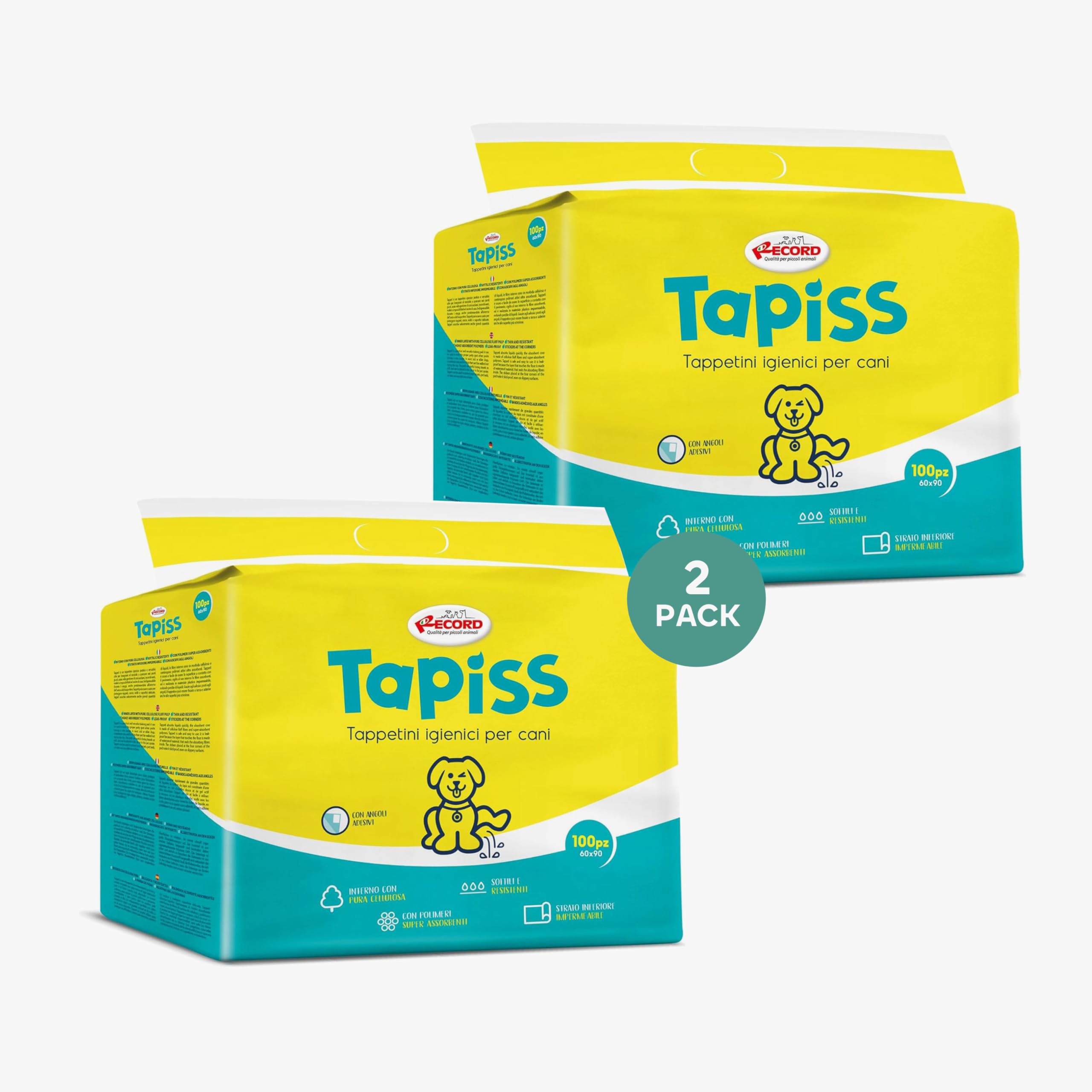Record Tapiss Traverse Cani USA e Getta per Cani Unisex. Extra assorbenza. Tappetini igienici per Cani 60x90cm. Confezione 200 pz. Monouso, Antistrappo e Antiodore. per Cani di Taglia Media e Grande
