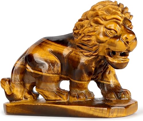 Artistone Figuras de león de cristal de ojo de tigre amarillo de 26 pulgadas piedras preciosas talladas estatua de león piedra curativa para