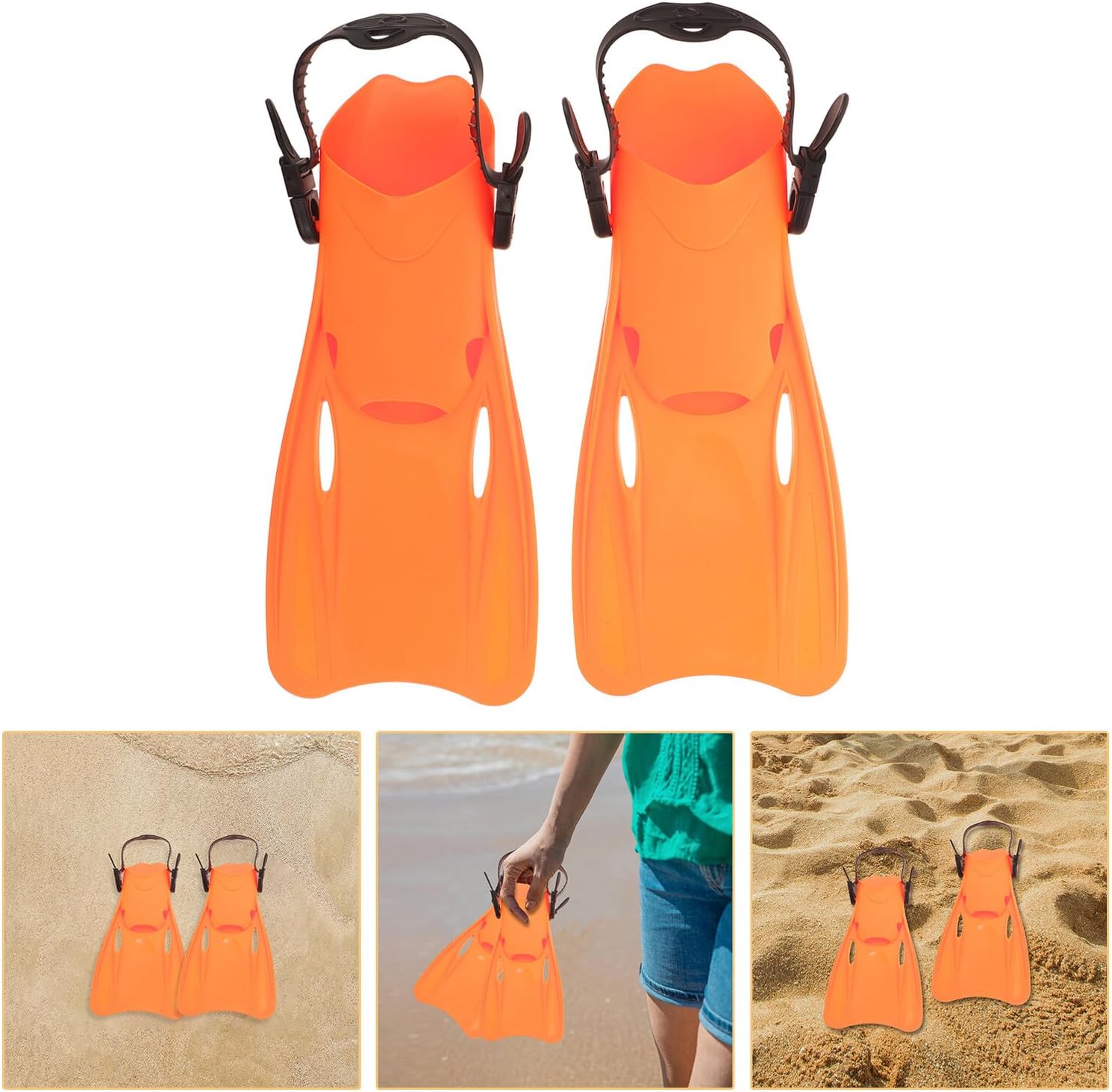 Swimming Training Fins for Adults, Adjustable Orange Snorkeling Flippers, Lightweight Diving Fins for Men and Women, Size L (39-43), Outdoor Water Sports Equipment