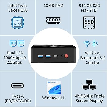 Amazon.co.jp: QAZIPO ミニPC、13th Twin Lake N150 (Beat N100