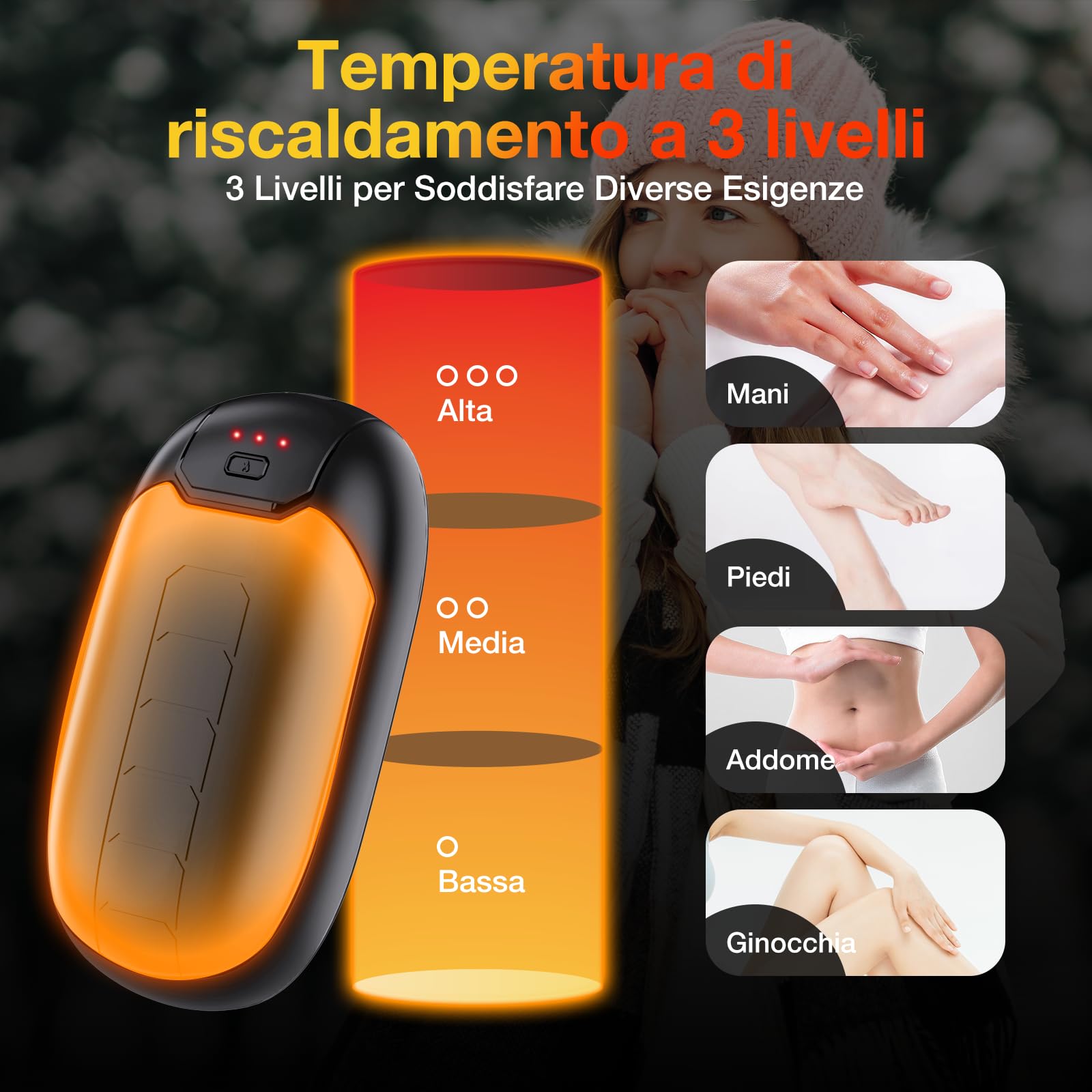 Scaldamani ricaricabile, magnetico, elettrico, 7 ore, 3 livelli di calore fino a 56 °C, ricarica USB-C, per Raynauds, golf, sport all'aria aperta, regali tecnici per lui e lei