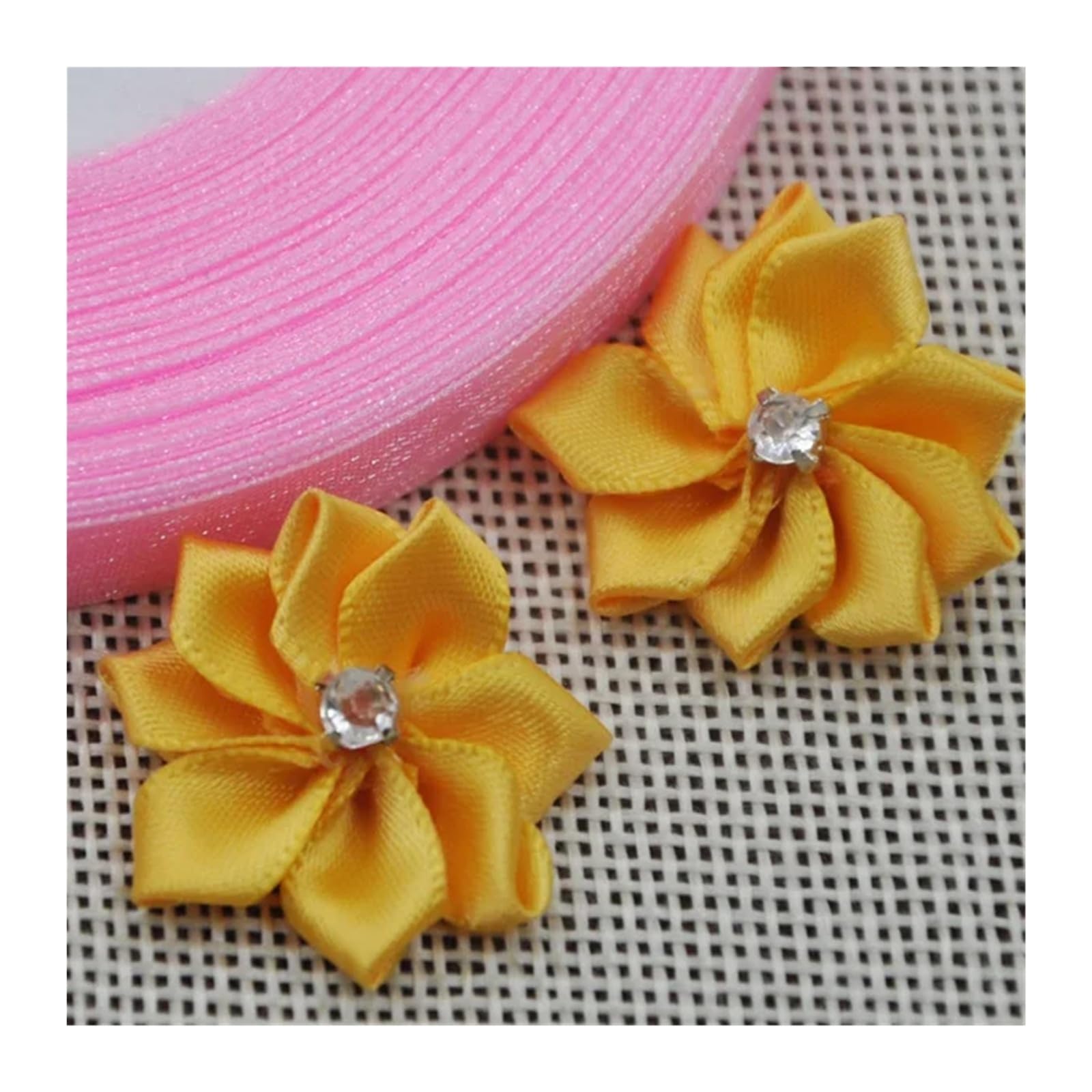 KiddiBubzi 20pcs 25mm Mix Color Ribbon Flowers With Rhinestone Garment Sewing Supplies Handmade Appliques(Color 10)