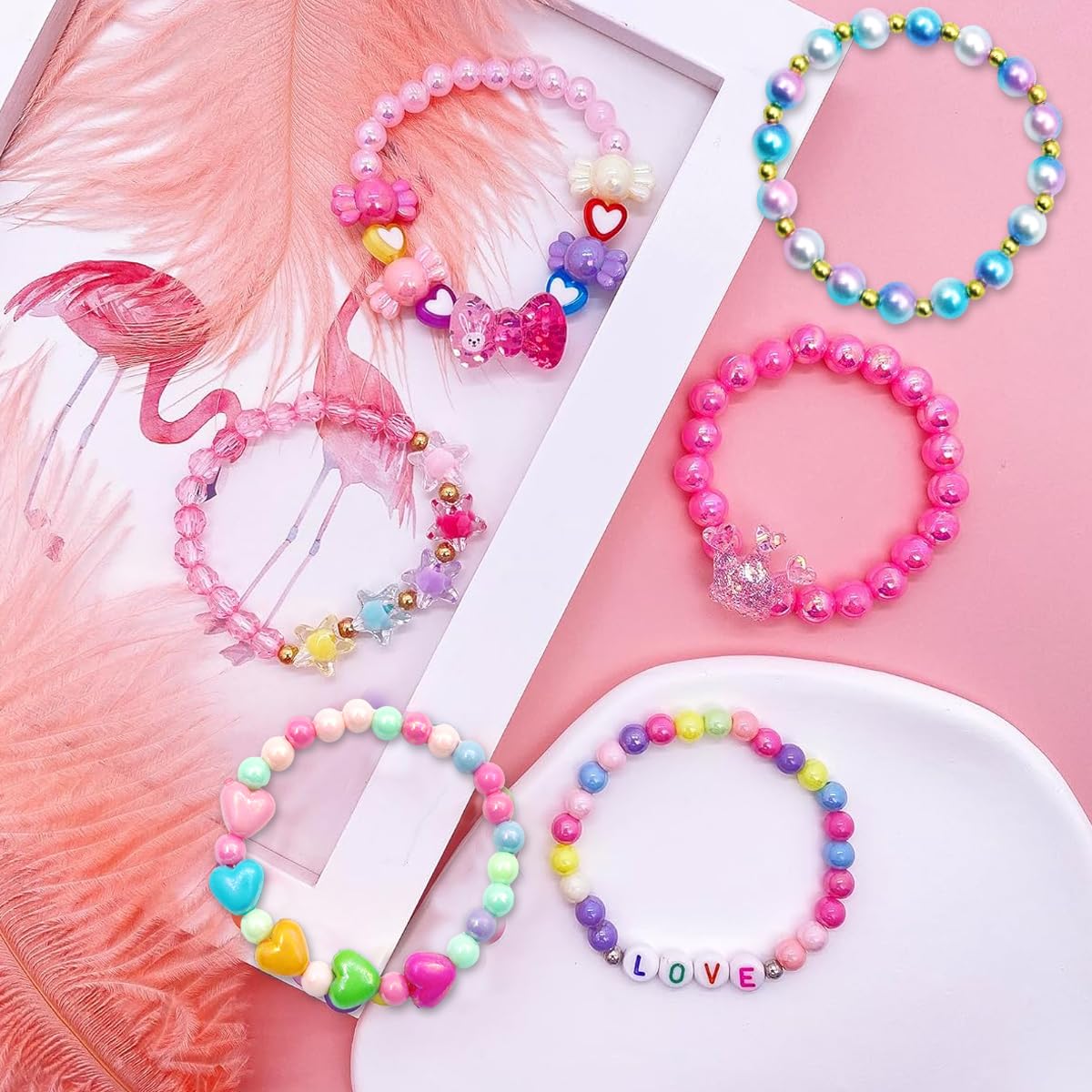 SANNIDHI® 6Pcs Beads Bracelet for Girls Kids Friendship Bracelet Cute Beaded Bracelets Set Girls Toddler Costume Jewelry Party Pretend Play Birthday Christmas Gifts 2