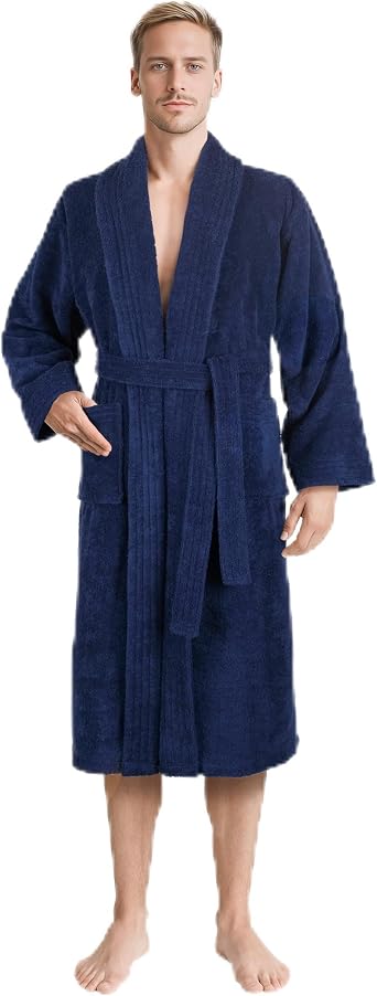 American Soft Linen Mens 100% Cotton Terry Bathrobe Soft, Absorbent, Quick Dry Turkish Robe for Men