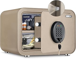Small Home Safe Box Deluxe Digital Electronic Keypad Lock Safes 0.8 Cuft Cabinet Safes Security Lock Box for Office Hotel Dorm Cash Money Jewelry (0.9Cubic Feet Sand)