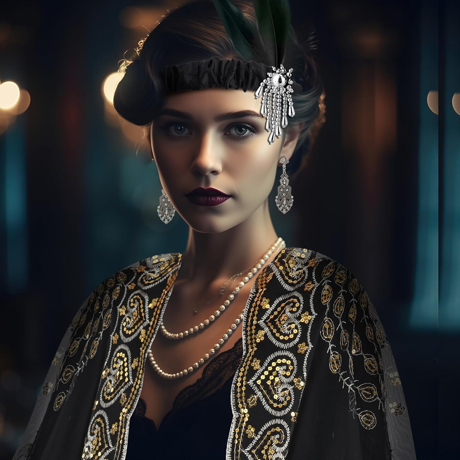 1920s Flapper Accessories Set for Women, Roaring 20s Accessories Flapper Shawl Outfits for Halloween Cosplay Costume - Image 6