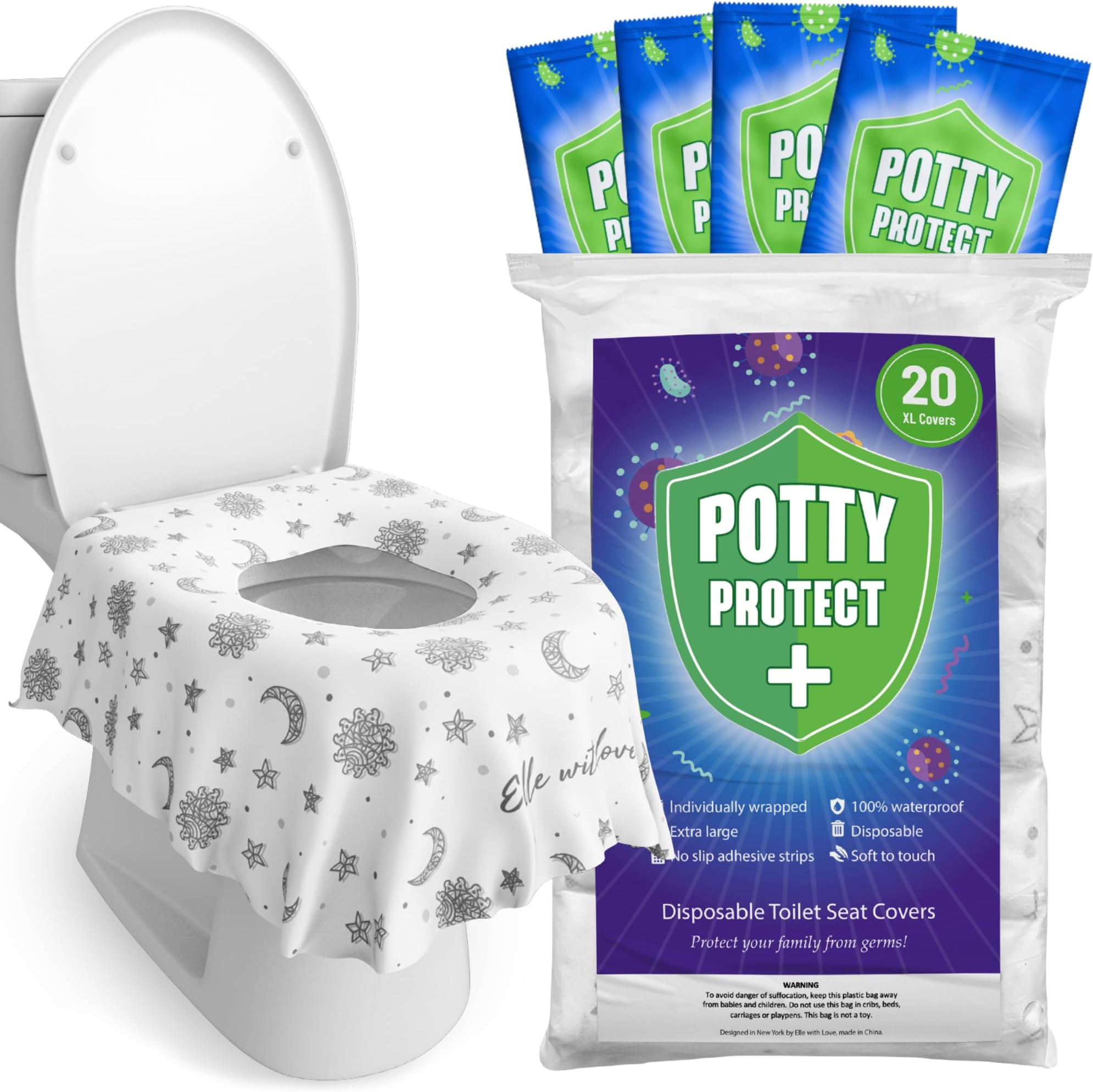 Eli with Love 20 Pack Extra Large Disposable Toilet Seat Cover (Boho) – Toddler Toilet Covers for Full Coverage On Toilet or Potty – Ideal Travel Toilet Seat Covers for Kids and Adults