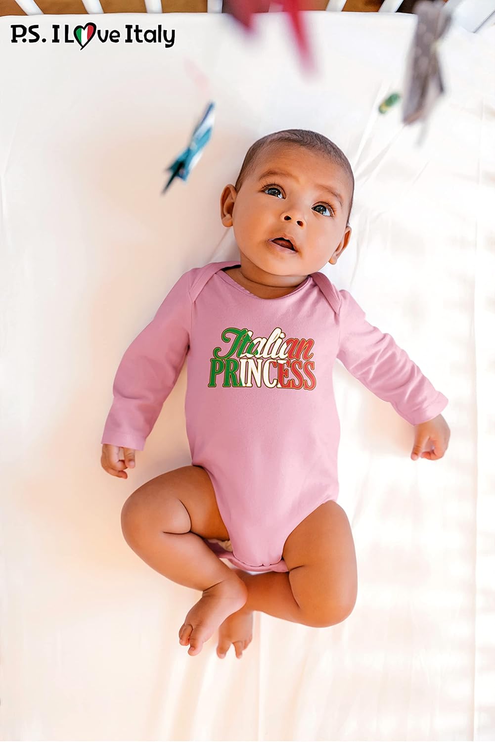 P.S. I Love Italy Italian Princess Cute Long Sleeve Baby Bodysuit - Clothes for Infant Girls