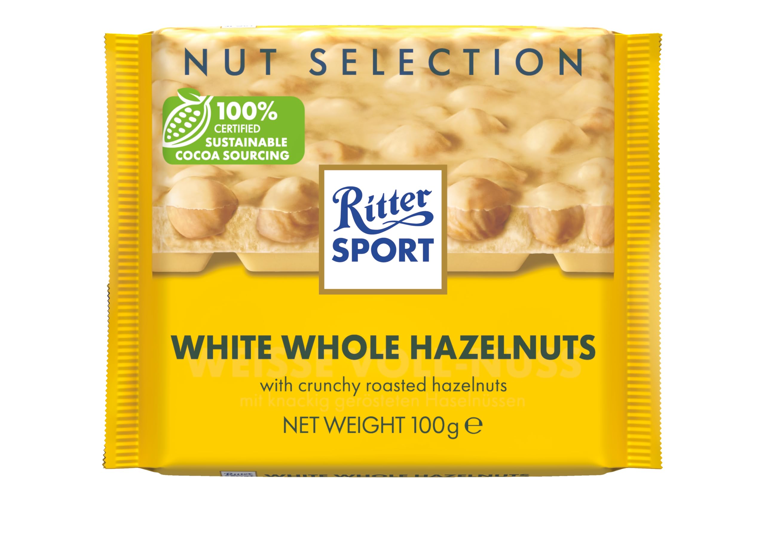 Ritter Sport Whole Hazelnuts White Chocolate Bar, 100g, Chocolate Sharing Bar