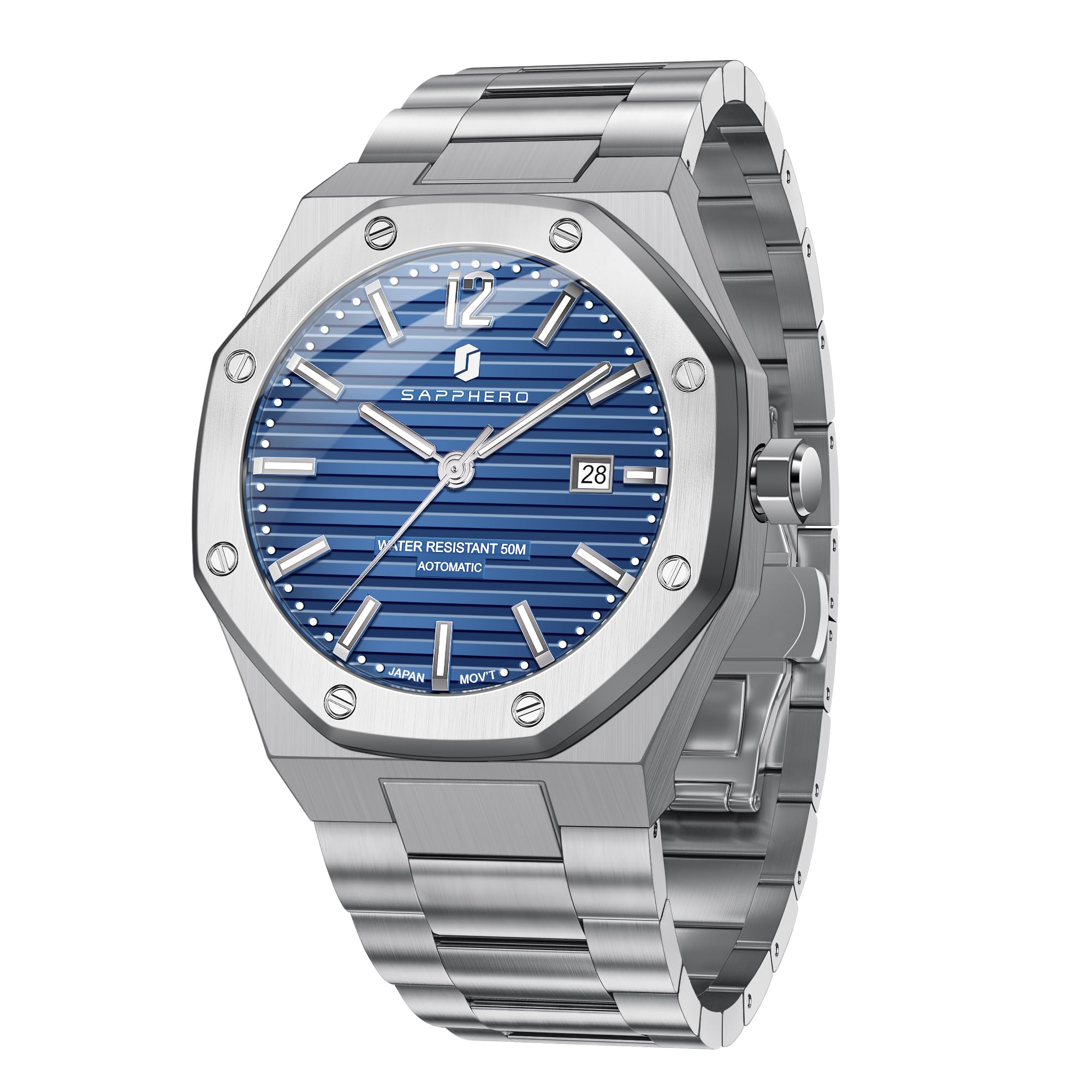 SAPPHERO Automatik-Herrenuhr Uhren Herren Edelstahlband 50M wasserdicht
