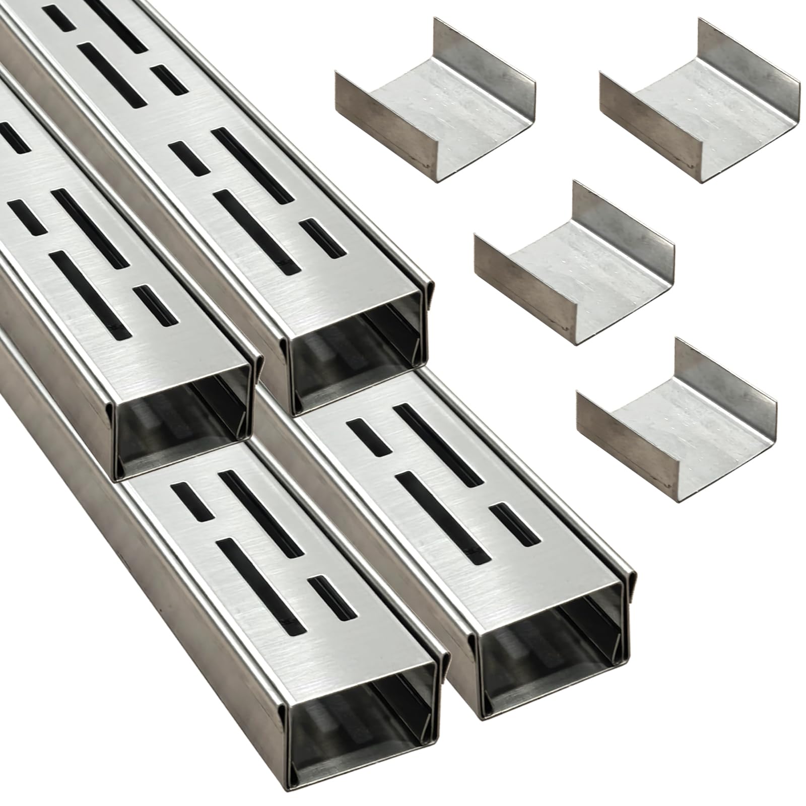 SXSJMY Drainage Channel,4 Pack - 1m Long x 5cm Wide,Outdoor Garden Drainage System Made of 304 Stainless Steel with Coupling,Narrow Trench Drain for Concrete/Paving Stones/Terraces/Sidewalks