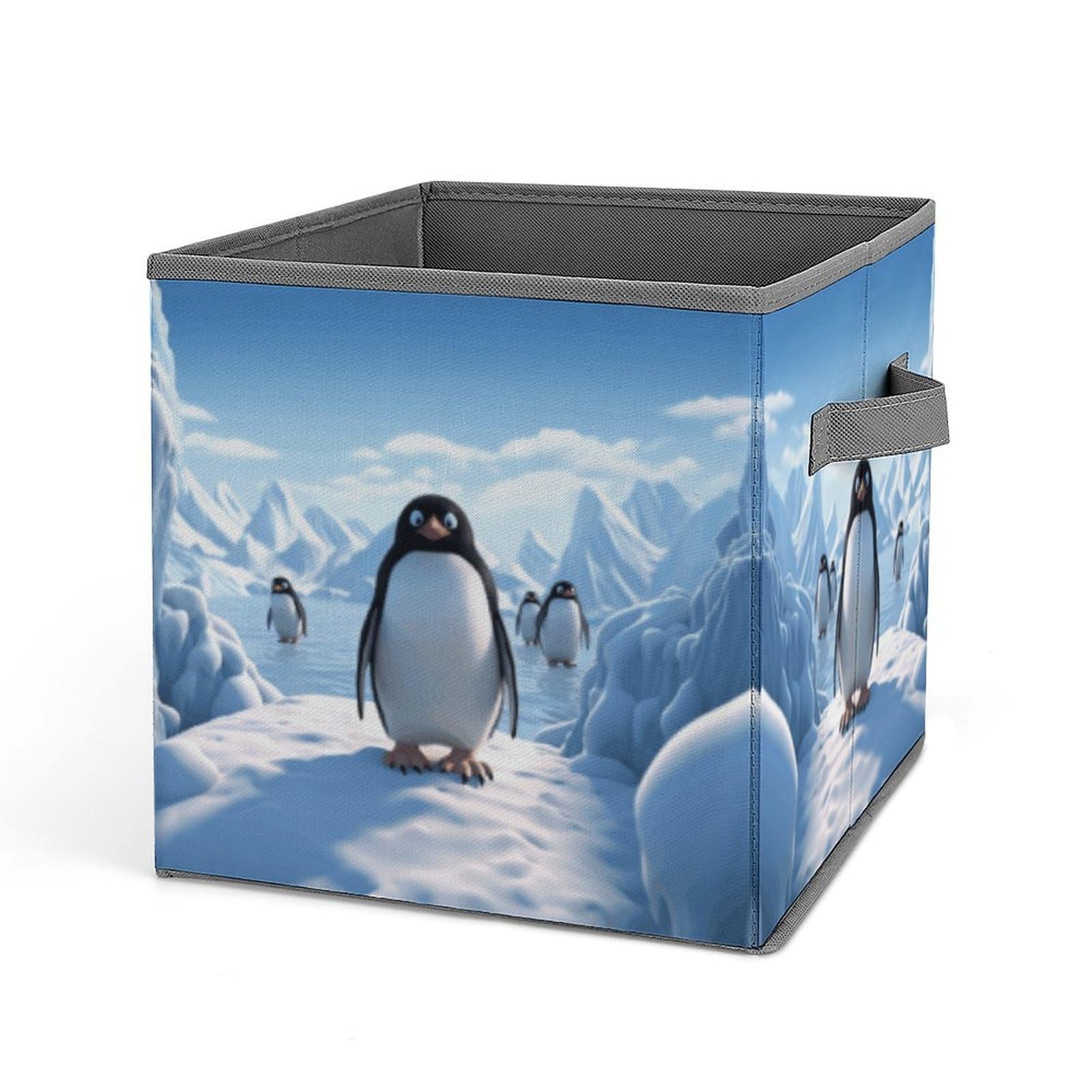 Lzqpoeas Style Penguin Antarctica Ice-Png Storage Bins With Handle Large Capacity Stackable Cube Storage Bins Sturdy Fabric Closet Organizers For Shelves Decorative Foldable Storage Boxes