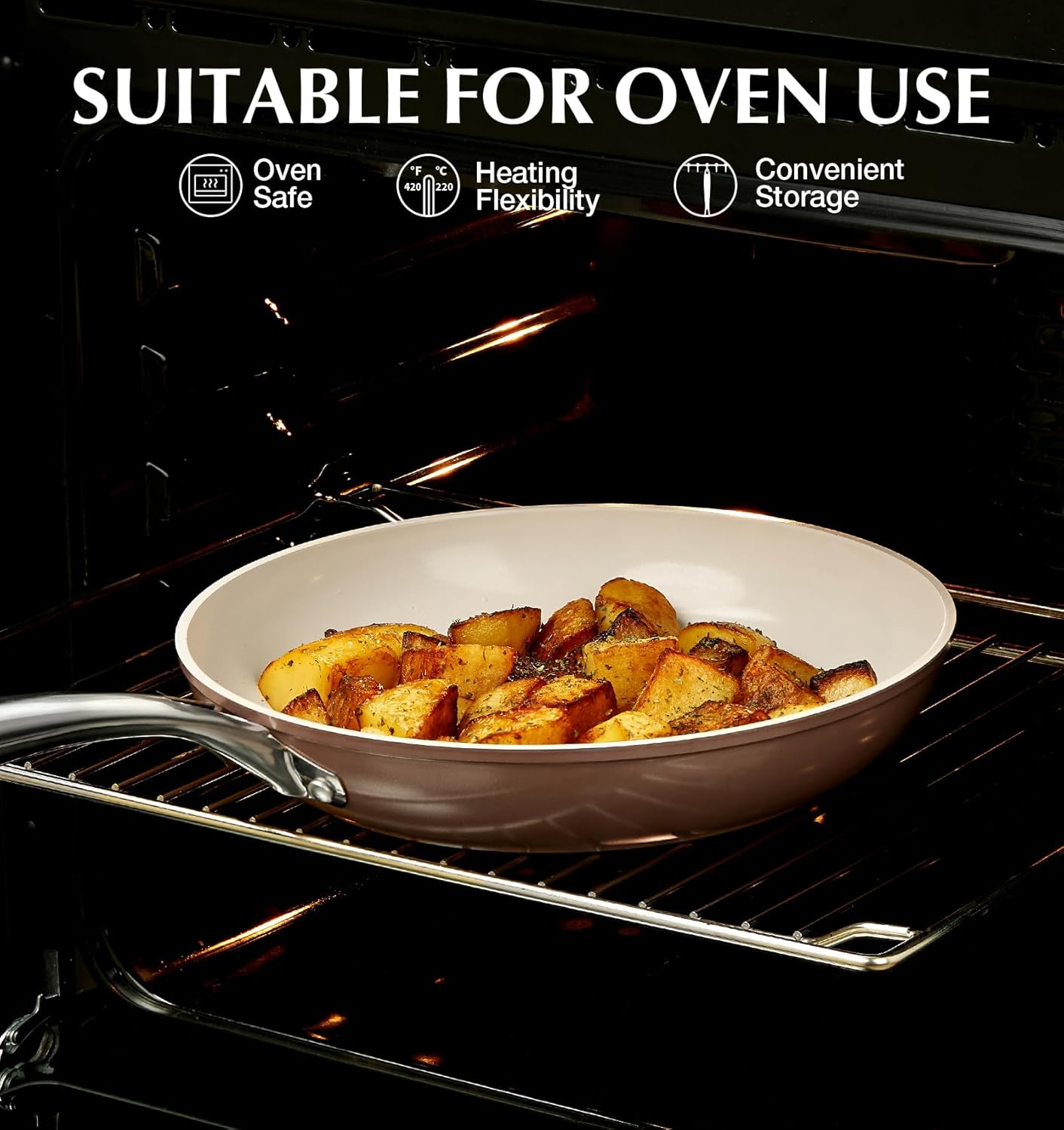 KOCH SYSTEME CS 10 Inch Nonstick Frying Pan with Lid, Ceramic Non Stick Frying Pans, Non Stick Pan for Cooking, Induction Compatible Skillet, Free of PFOA & PTFE, Dishwasher & Oven Safe, Brown - Image 5