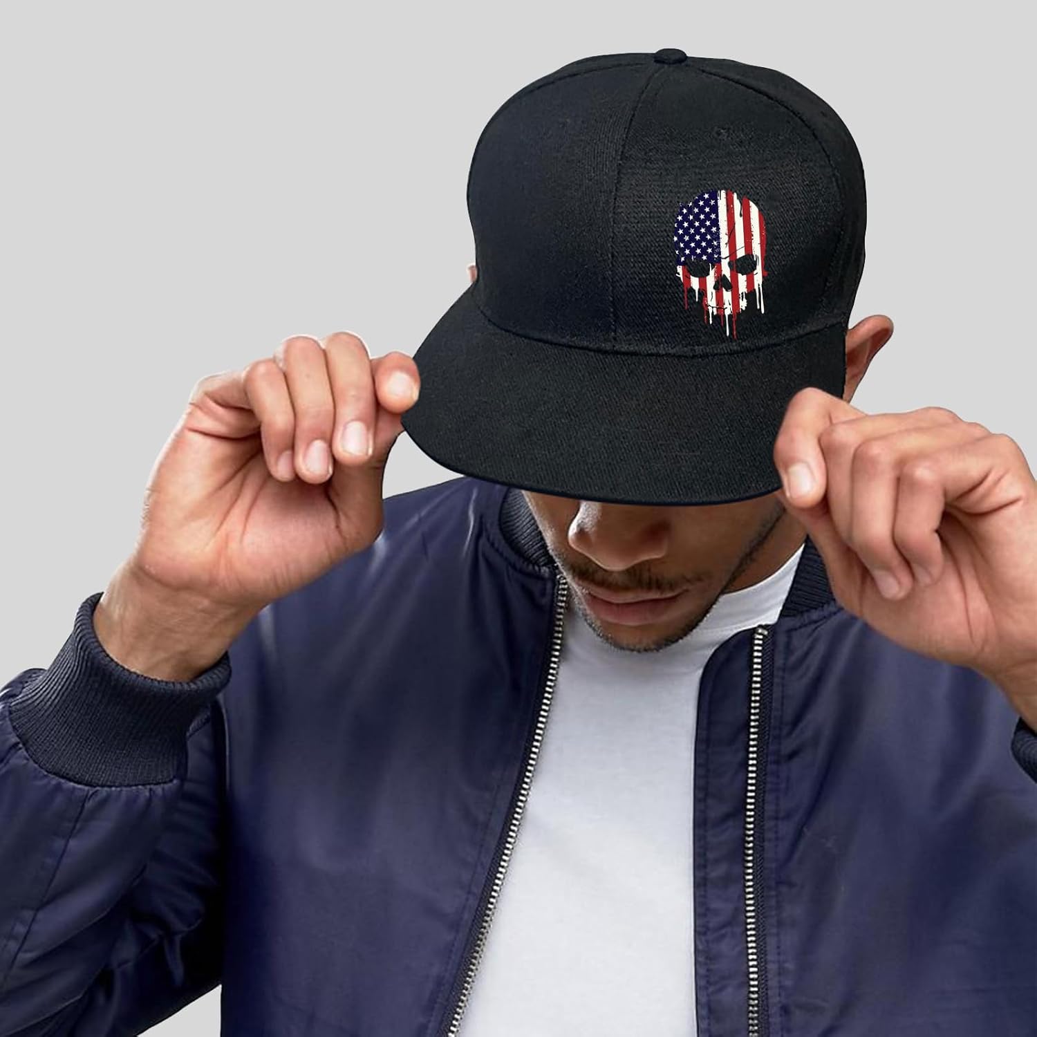 Skeleton Snapback Hats for Men Fitted Baseball Hats for Men Flat Bill Brim Hats - Image 2